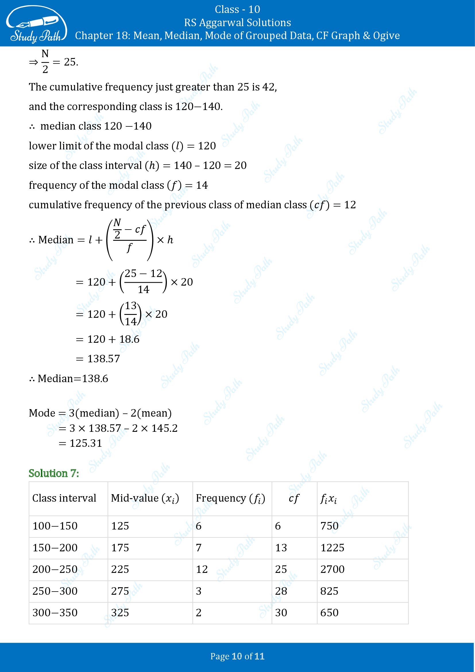 RS Aggarwal Solutions for Class 10 Chapter 18 Mean Median Mode CF and Ogive Exercise 18D 00010