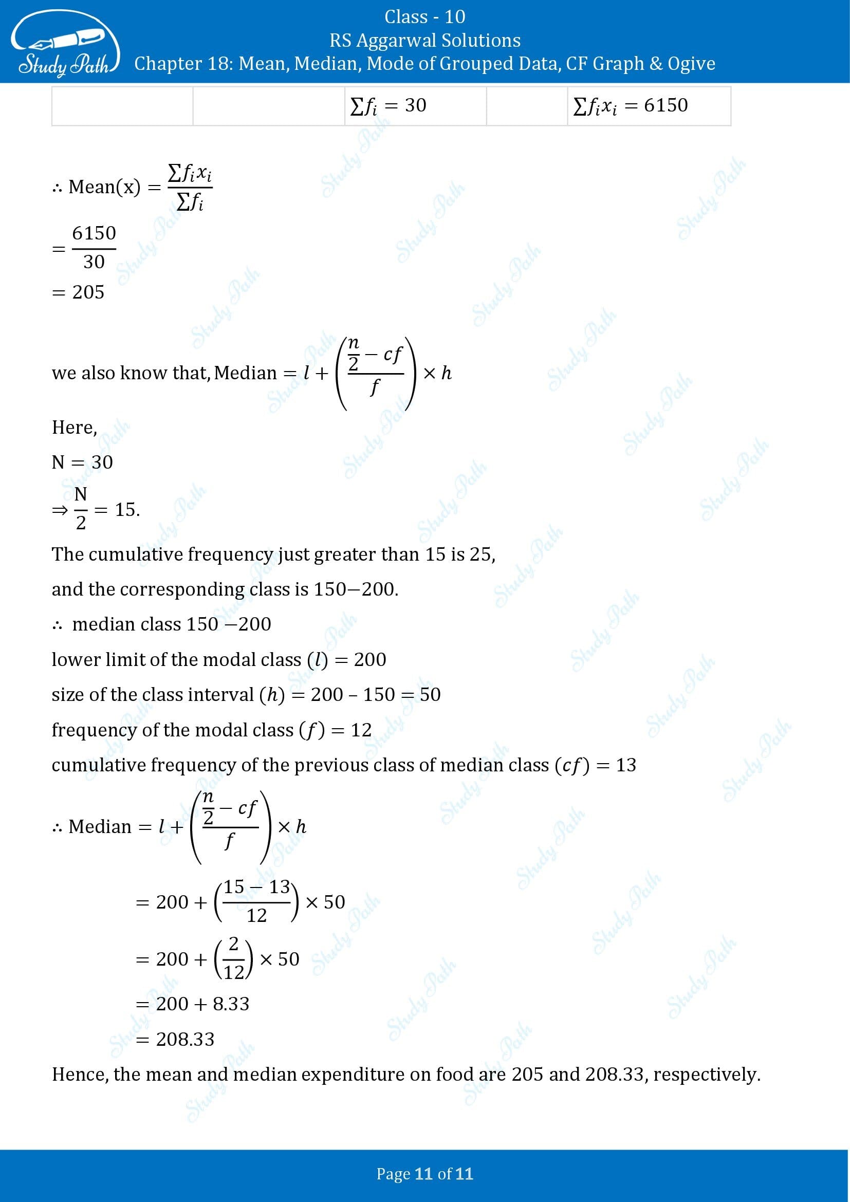 RS Aggarwal Solutions for Class 10 Chapter 18 Mean Median Mode CF and Ogive Exercise 18D 00011