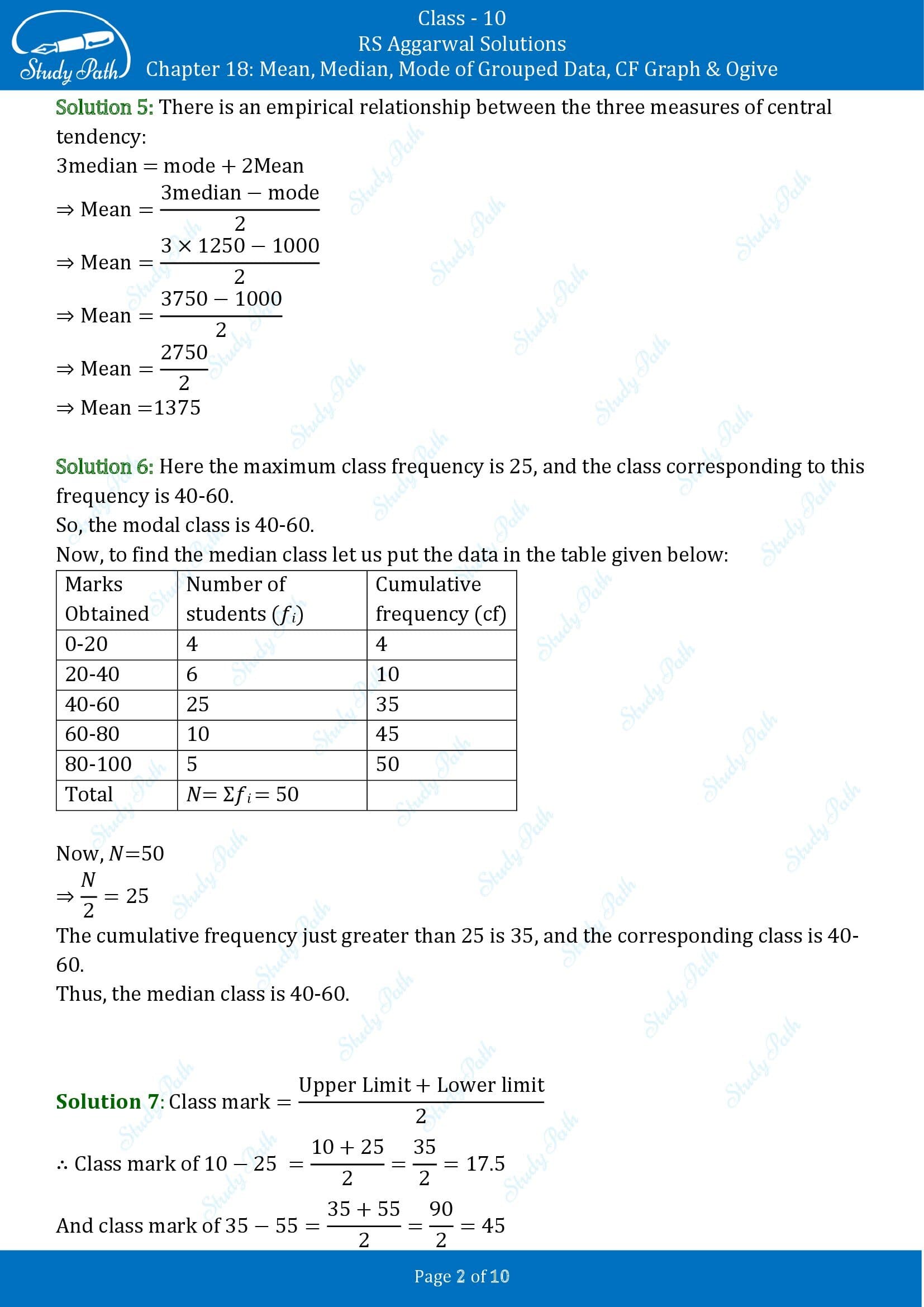 RS Aggarwal Solutions for Class 10 Chapter 18 Mean Median Mode CF and Ogive Exercise 18F 00002