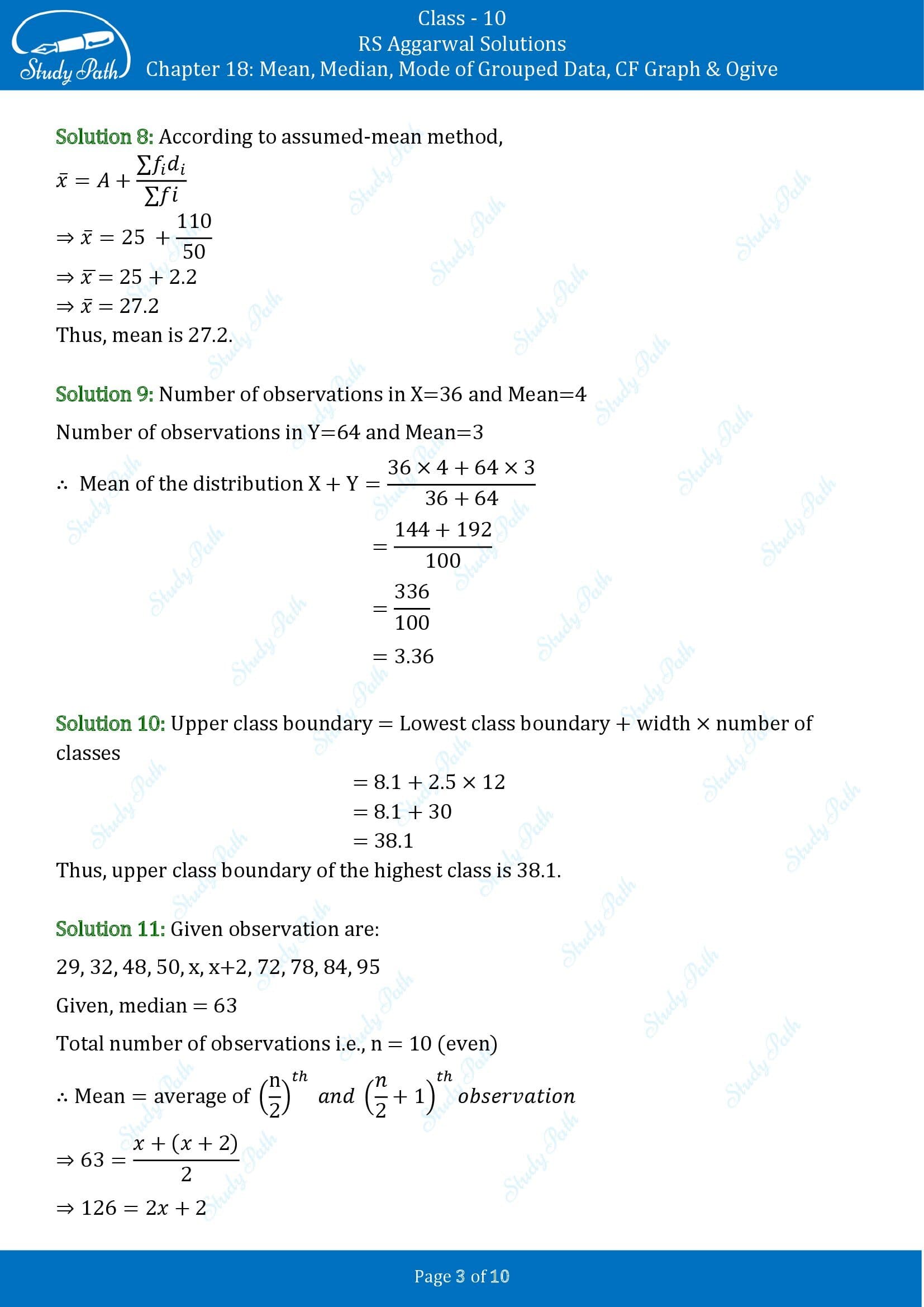 RS Aggarwal Solutions for Class 10 Chapter 18 Mean Median Mode CF and Ogive Exercise 18F 00003