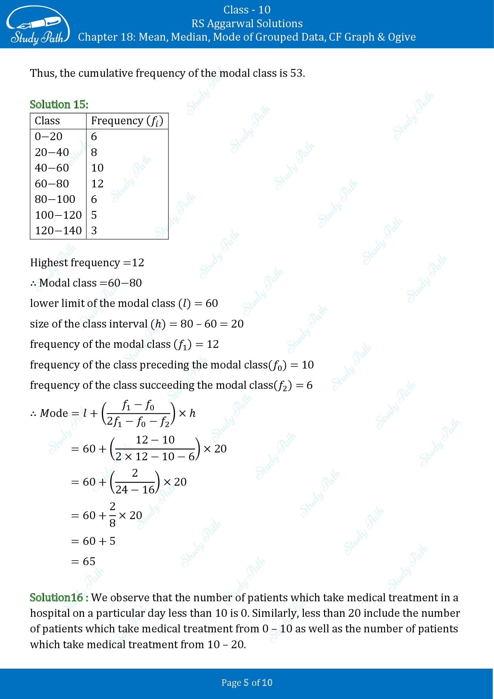 RS Aggarwal Solutions for Class 10 Chapter 18 Mean Median Mode CF and Ogive Exercise 18F 00005