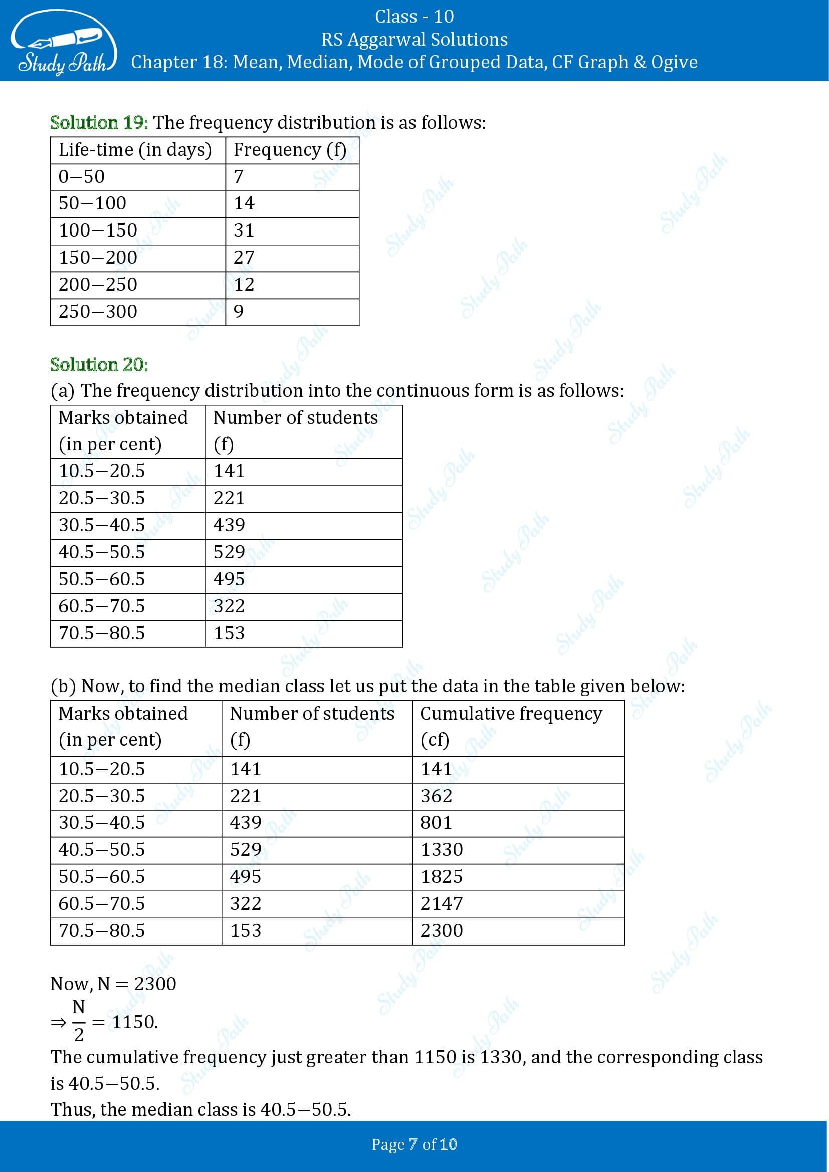 RS Aggarwal Solutions for Class 10 Chapter 18 Mean Median Mode CF and Ogive Exercise 18F 00007