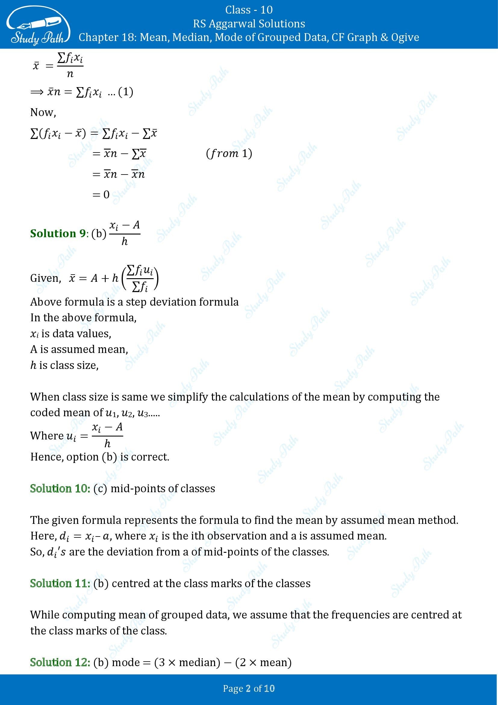 RS Aggarwal Solutions for Class 10 Chapter 18 Mean Median Mode CF and Ogive Multiple Choice Questions 00002