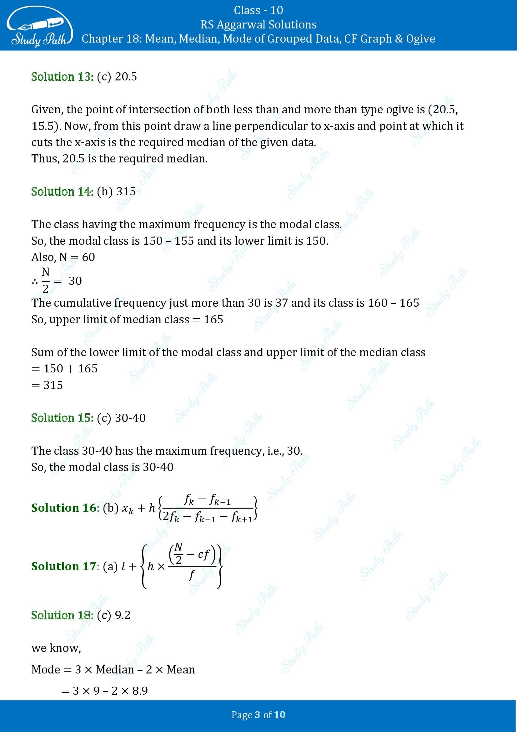 RS Aggarwal Solutions for Class 10 Chapter 18 Mean Median Mode CF and Ogive Multiple Choice Questions 00003