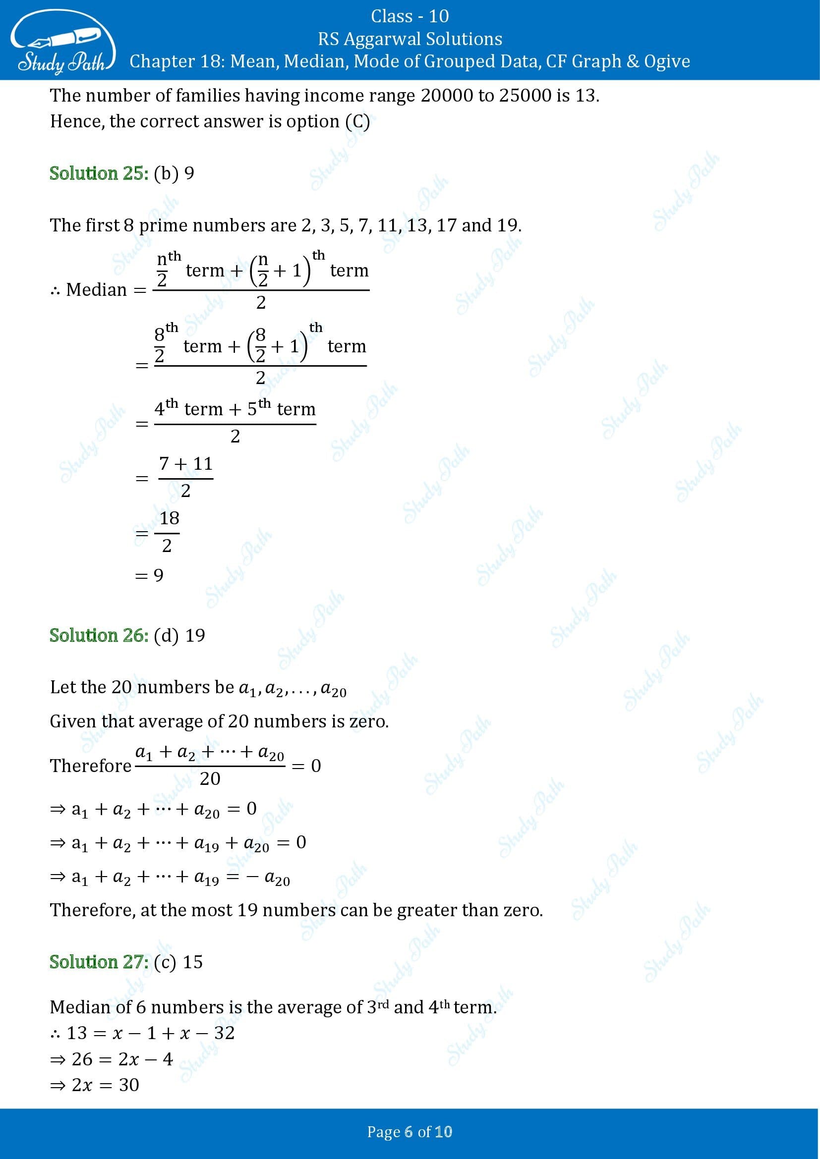 RS Aggarwal Solutions for Class 10 Chapter 18 Mean Median Mode CF and Ogive Multiple Choice Questions 00006