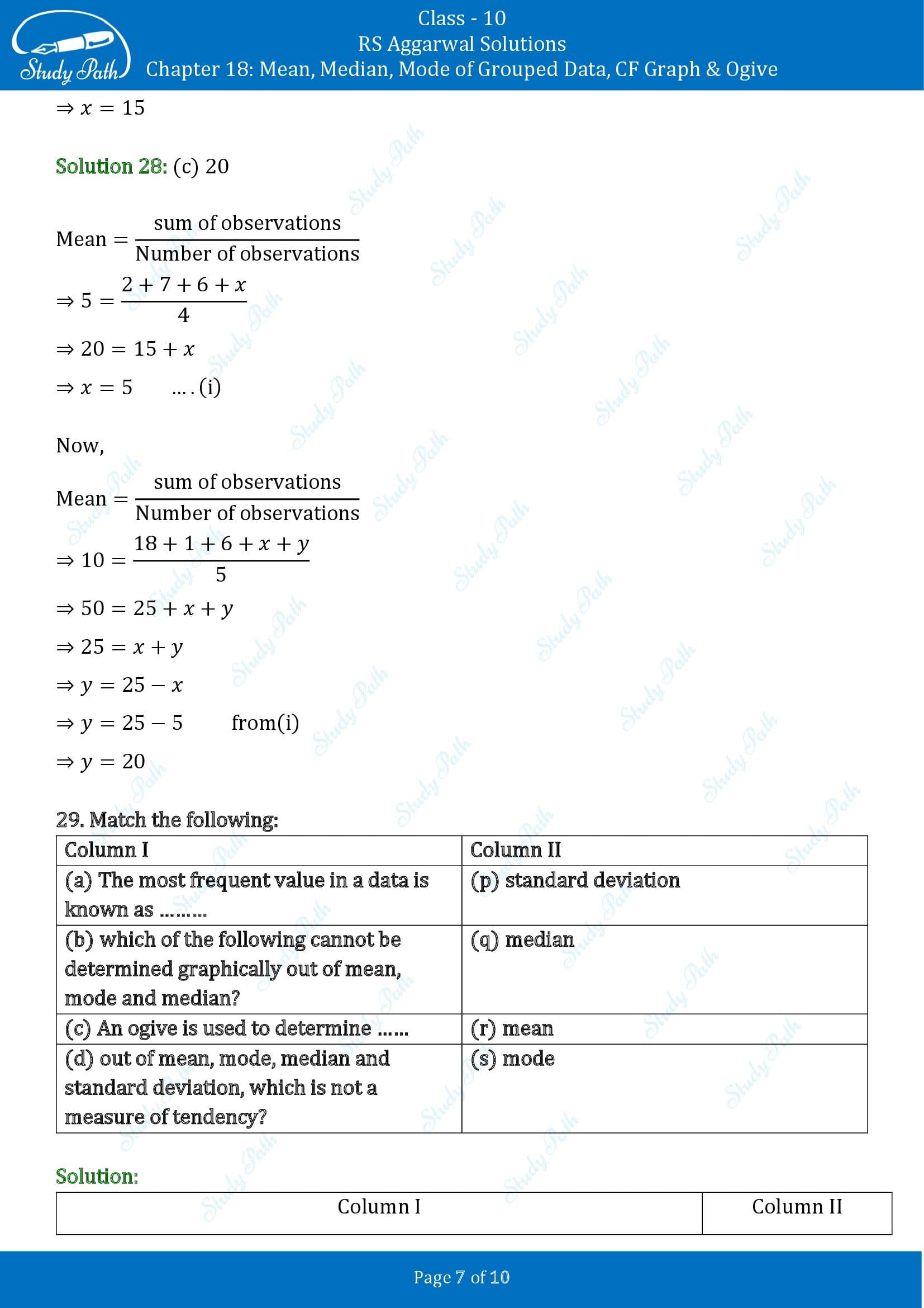 RS Aggarwal Solutions for Class 10 Chapter 18 Mean Median Mode CF and Ogive Multiple Choice Questions 00007