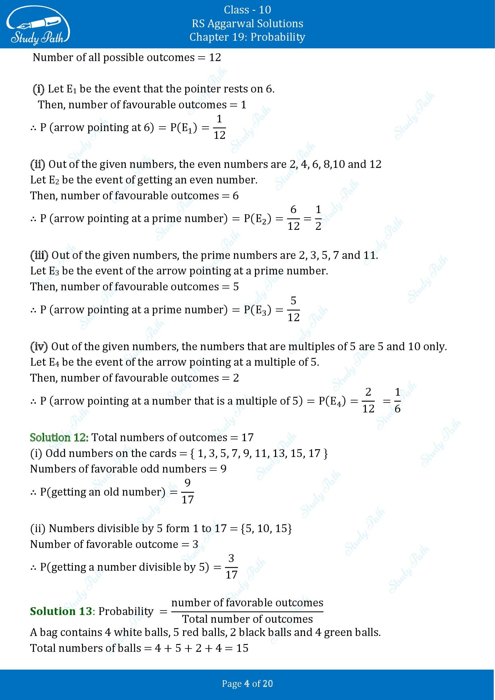 RS Aggarwal Solutions for Class 10 Chapter 19 Probability Exercise 19 00004