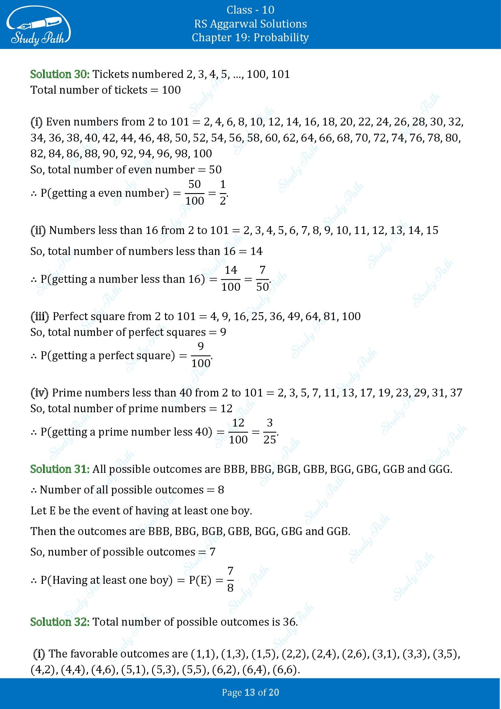 RS Aggarwal Solutions for Class 10 Chapter 19 Probability Exercise 19 00013