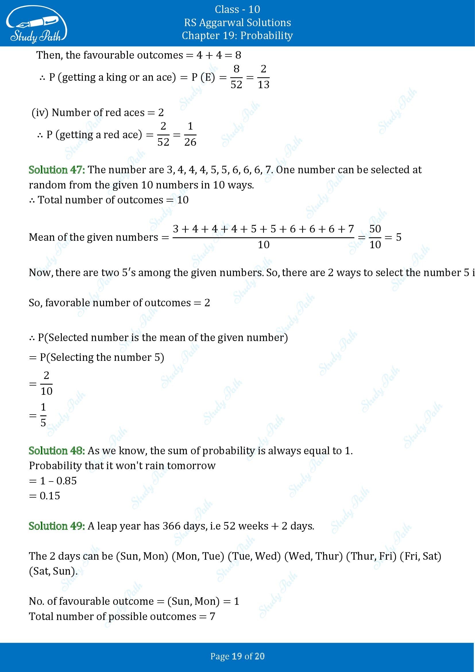 RS Aggarwal Solutions for Class 10 Chapter 19 Probability Exercise 19 00019