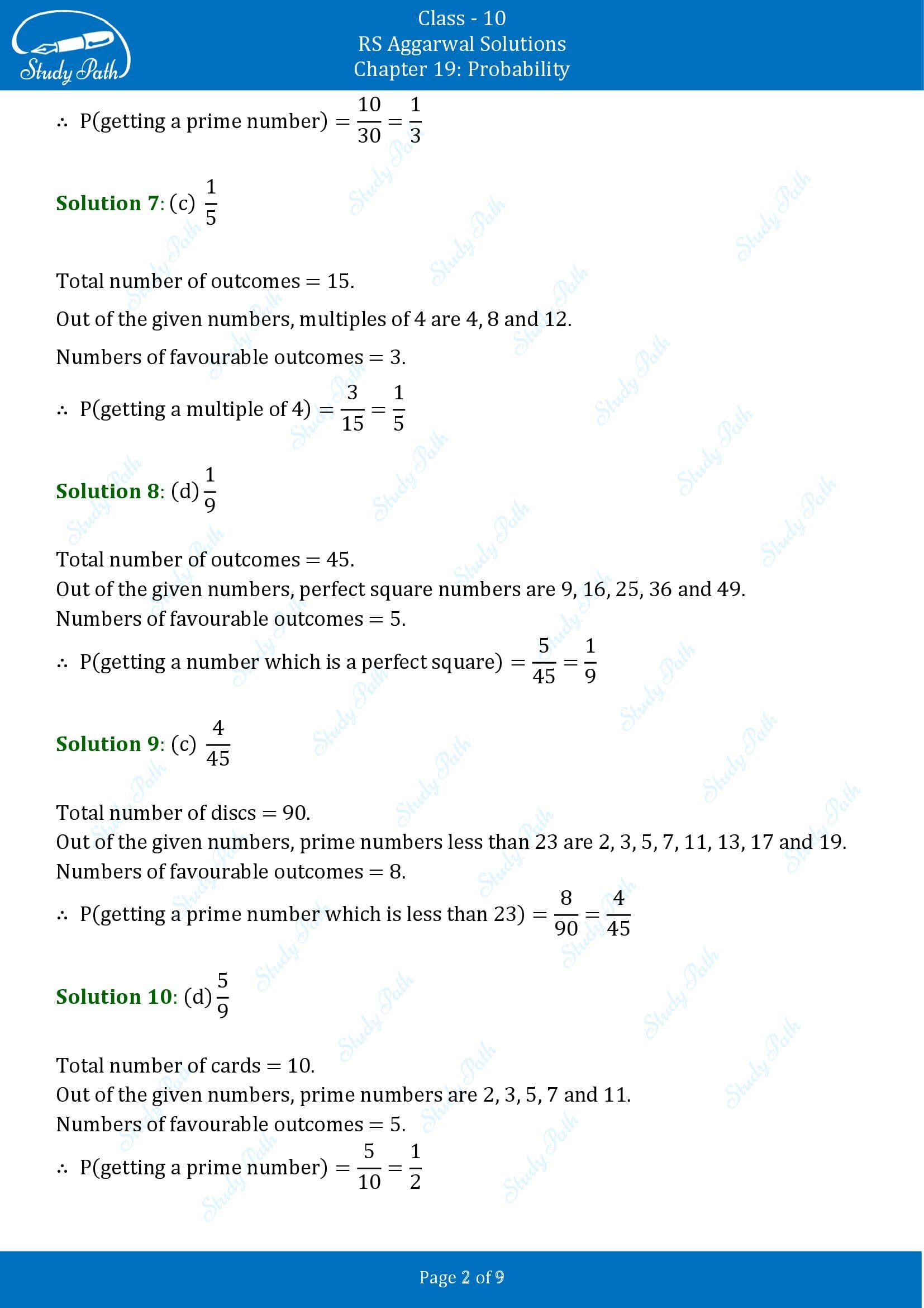 RS Aggarwal Solutions for Class 10 Chapter 19 Probability Multiple Choice Questions 00002