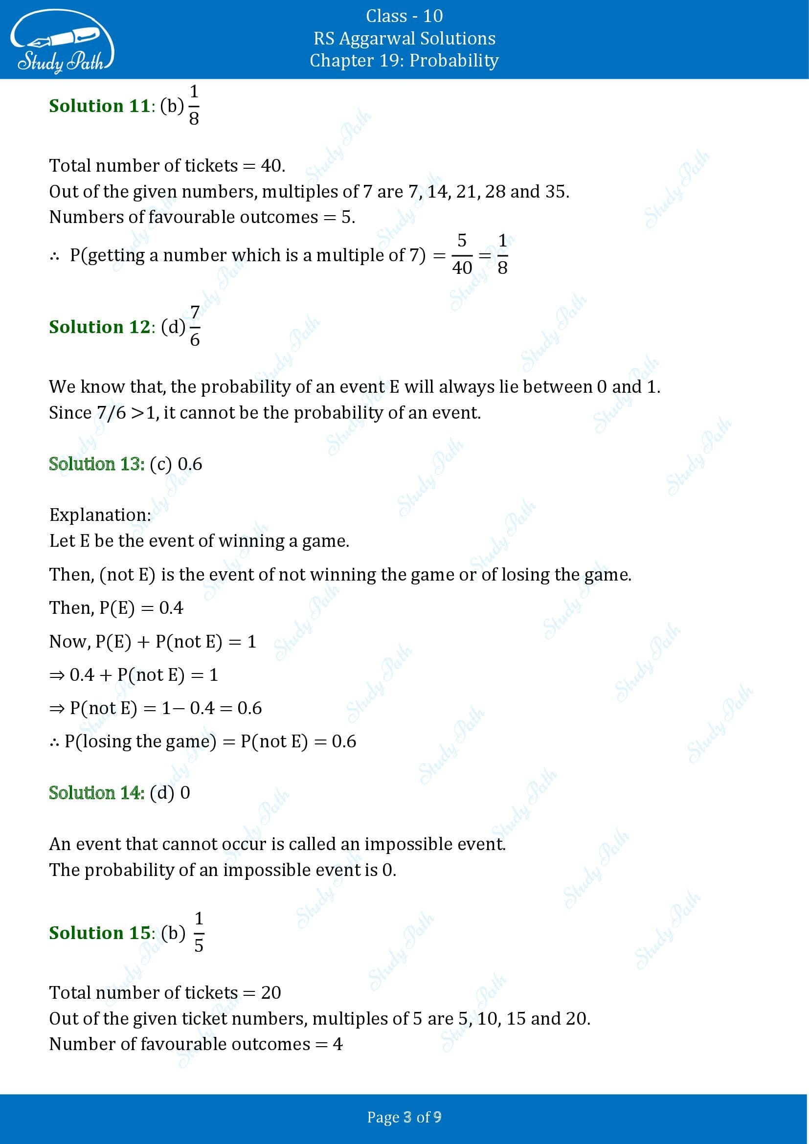 RS Aggarwal Solutions for Class 10 Chapter 19 Probability Multiple Choice Questions 00003