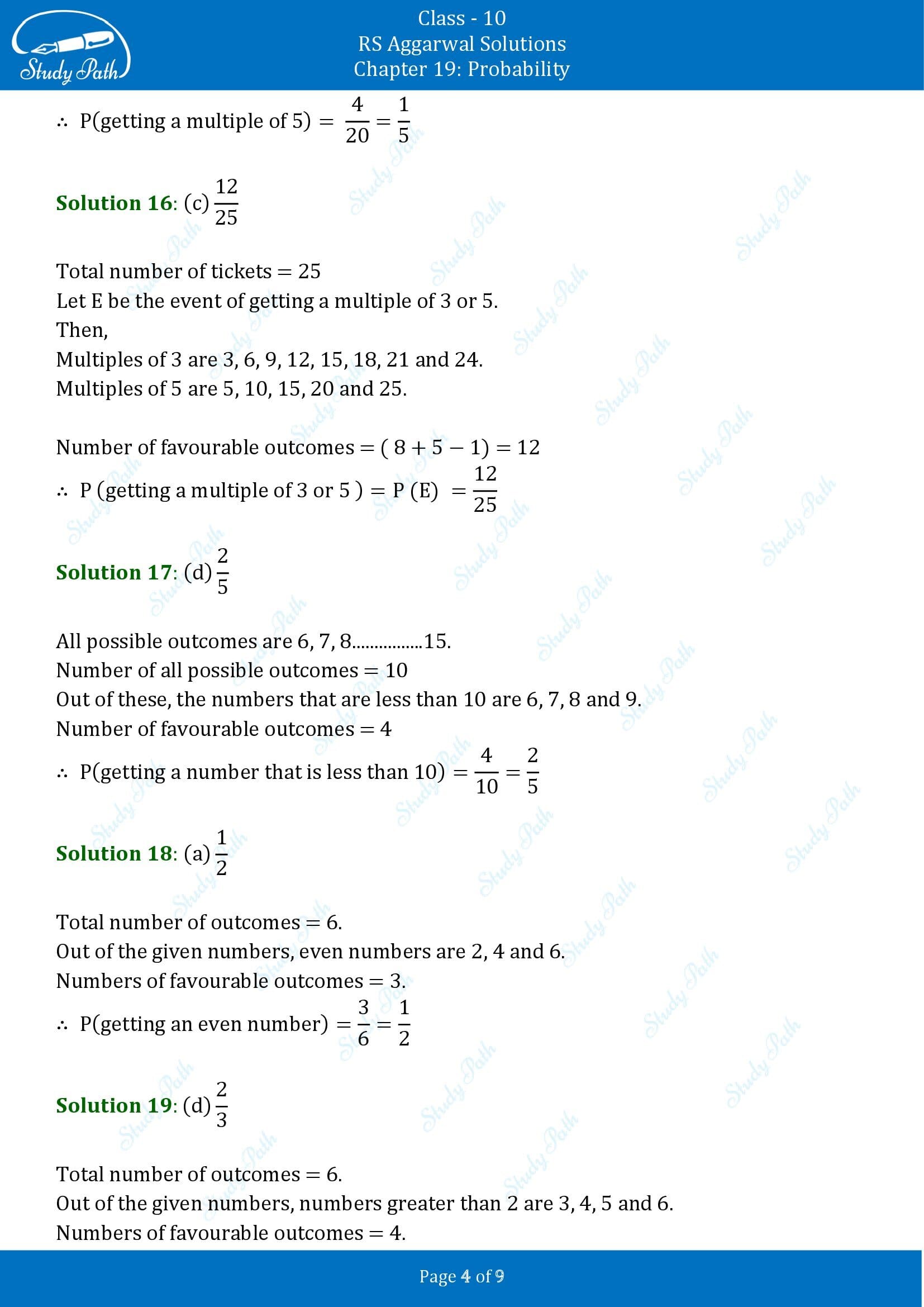 RS Aggarwal Solutions for Class 10 Chapter 19 Probability Multiple Choice Questions 00004