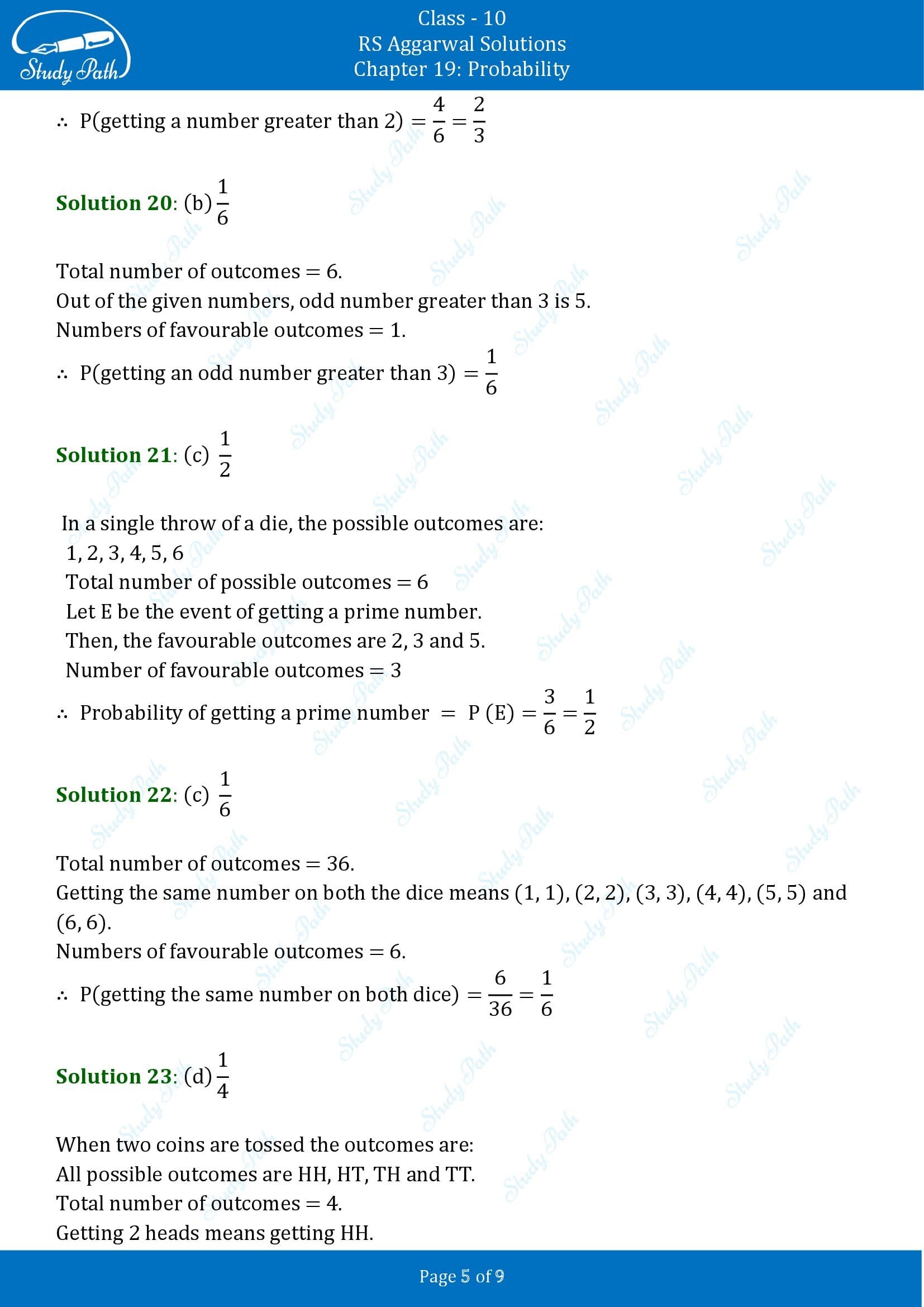 RS Aggarwal Solutions for Class 10 Chapter 19 Probability Multiple Choice Questions 00005