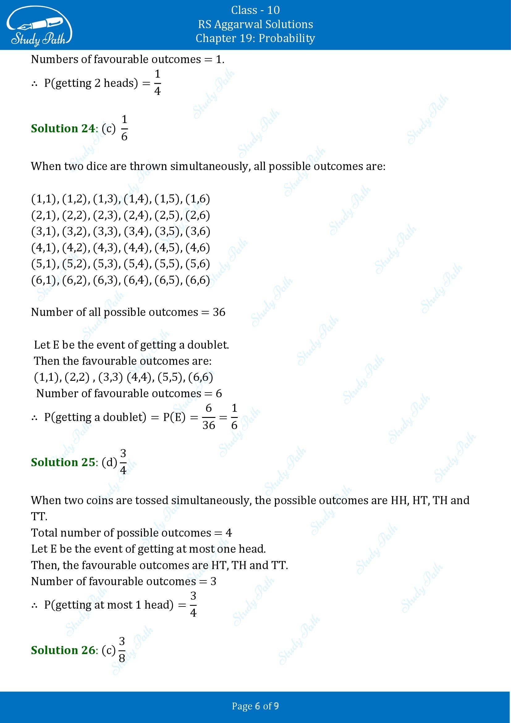 RS Aggarwal Solutions for Class 10 Chapter 19 Probability Multiple Choice Questions 00006