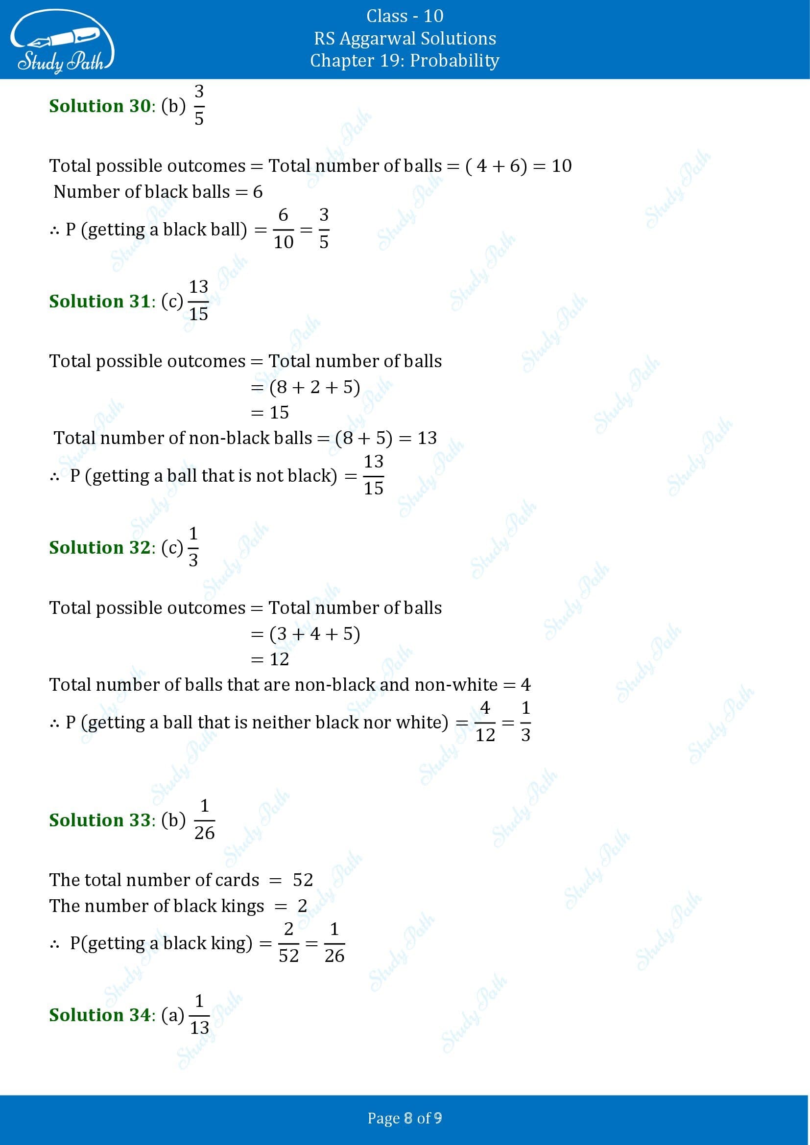 RS Aggarwal Solutions for Class 10 Chapter 19 Probability Multiple Choice Questions 00008