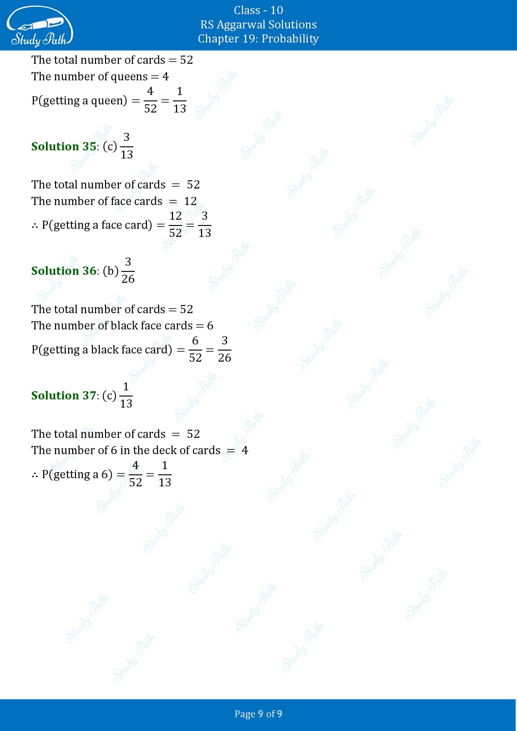 RS Aggarwal Solutions for Class 10 Chapter 19 Probability Multiple Choice Questions 00009