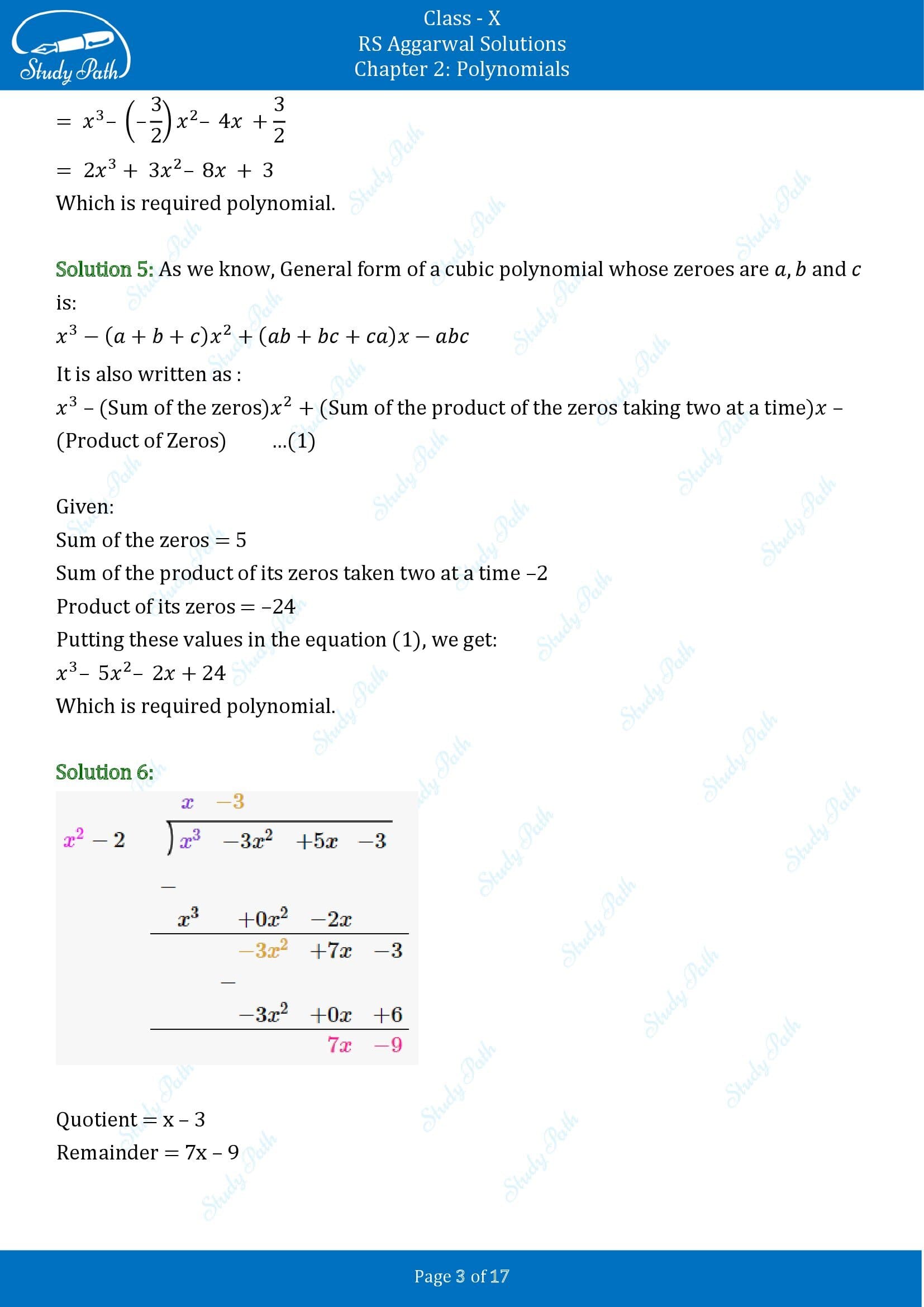 RS Aggarwal Solutions for Class 10 Chapter 2 Polynomials Exercise 2B 00003