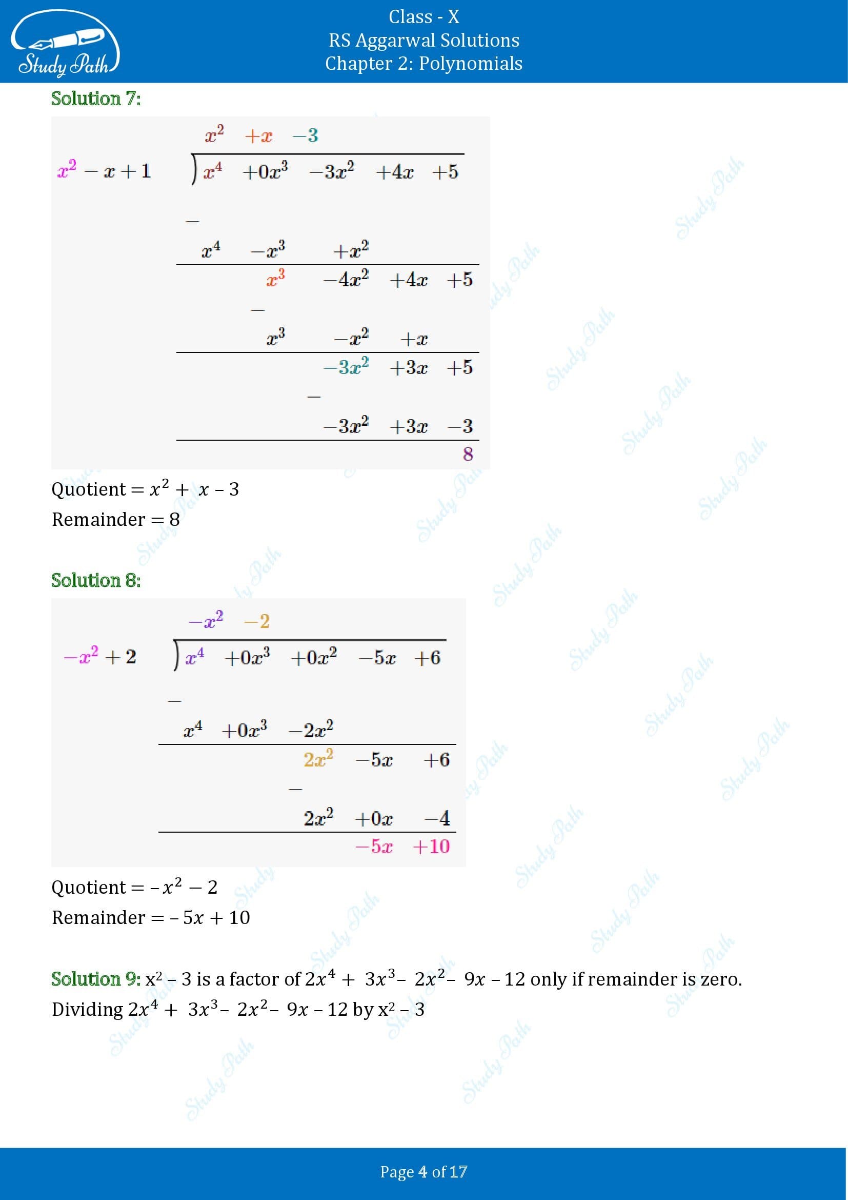 RS Aggarwal Solutions for Class 10 Chapter 2 Polynomials Exercise 2B 00004