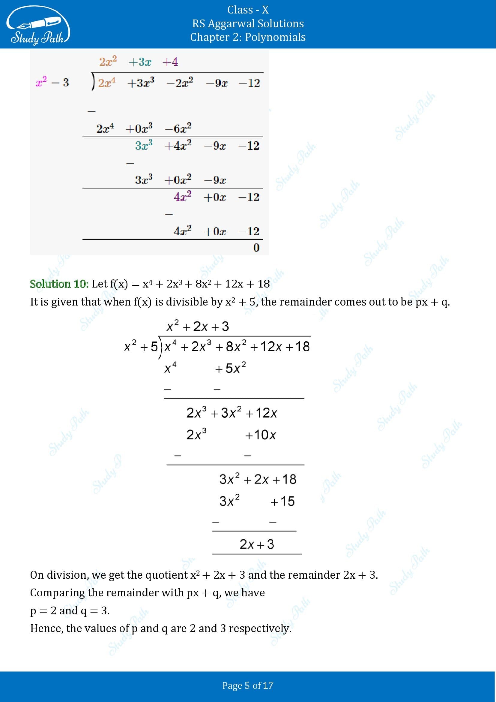 RS Aggarwal Solutions for Class 10 Chapter 2 Polynomials Exercise 2B 00005