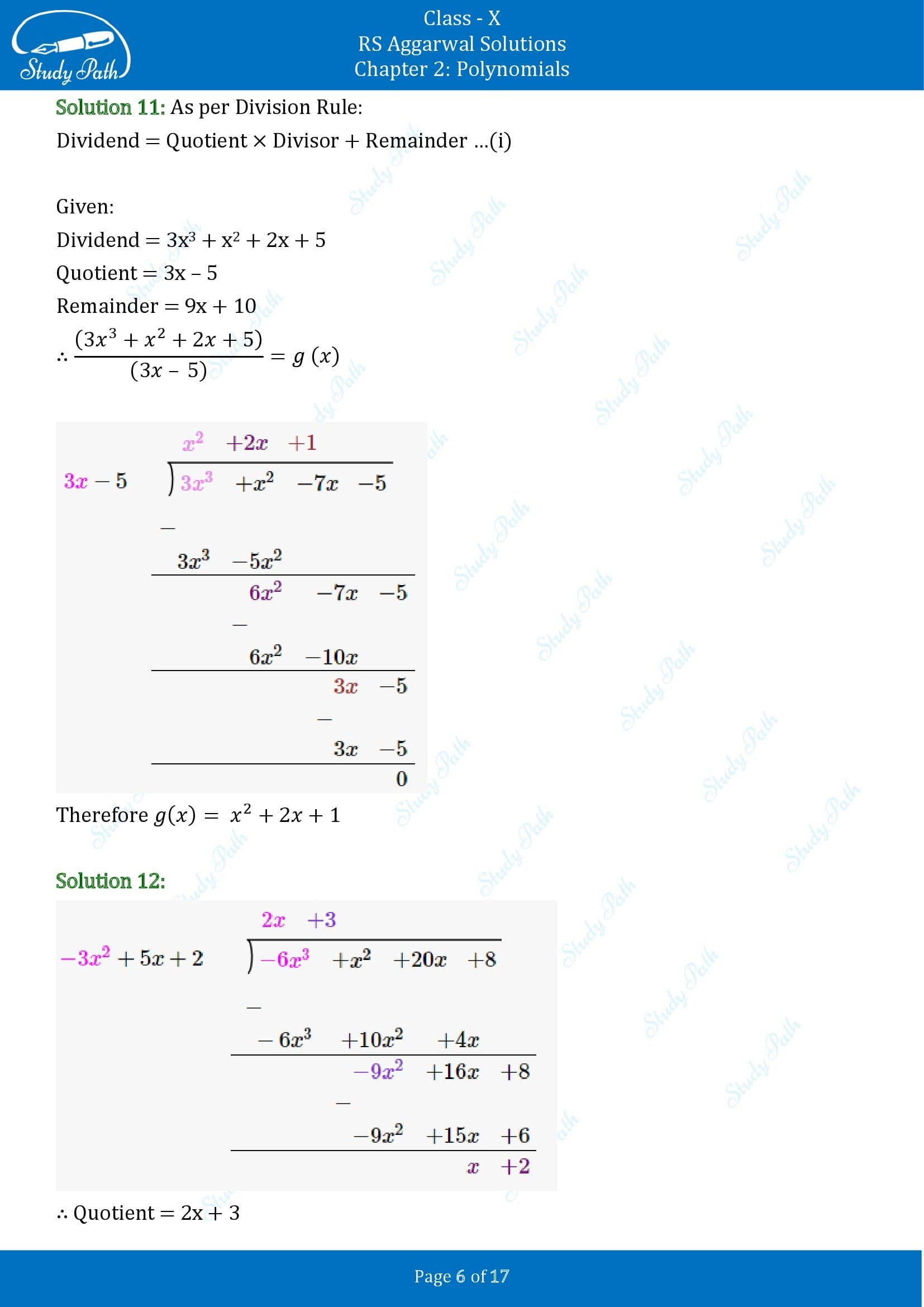 RS Aggarwal Solutions for Class 10 Chapter 2 Polynomials Exercise 2B 00006