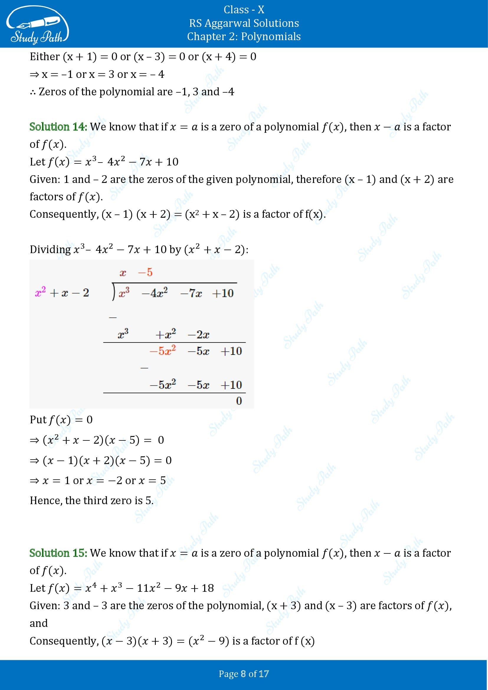 RS Aggarwal Solutions for Class 10 Chapter 2 Polynomials Exercise 2B 00008