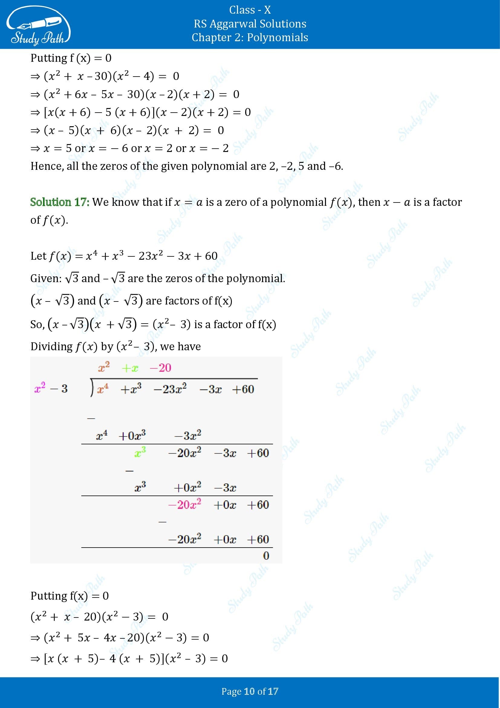 RS Aggarwal Solutions for Class 10 Chapter 2 Polynomials Exercise 2B 00010