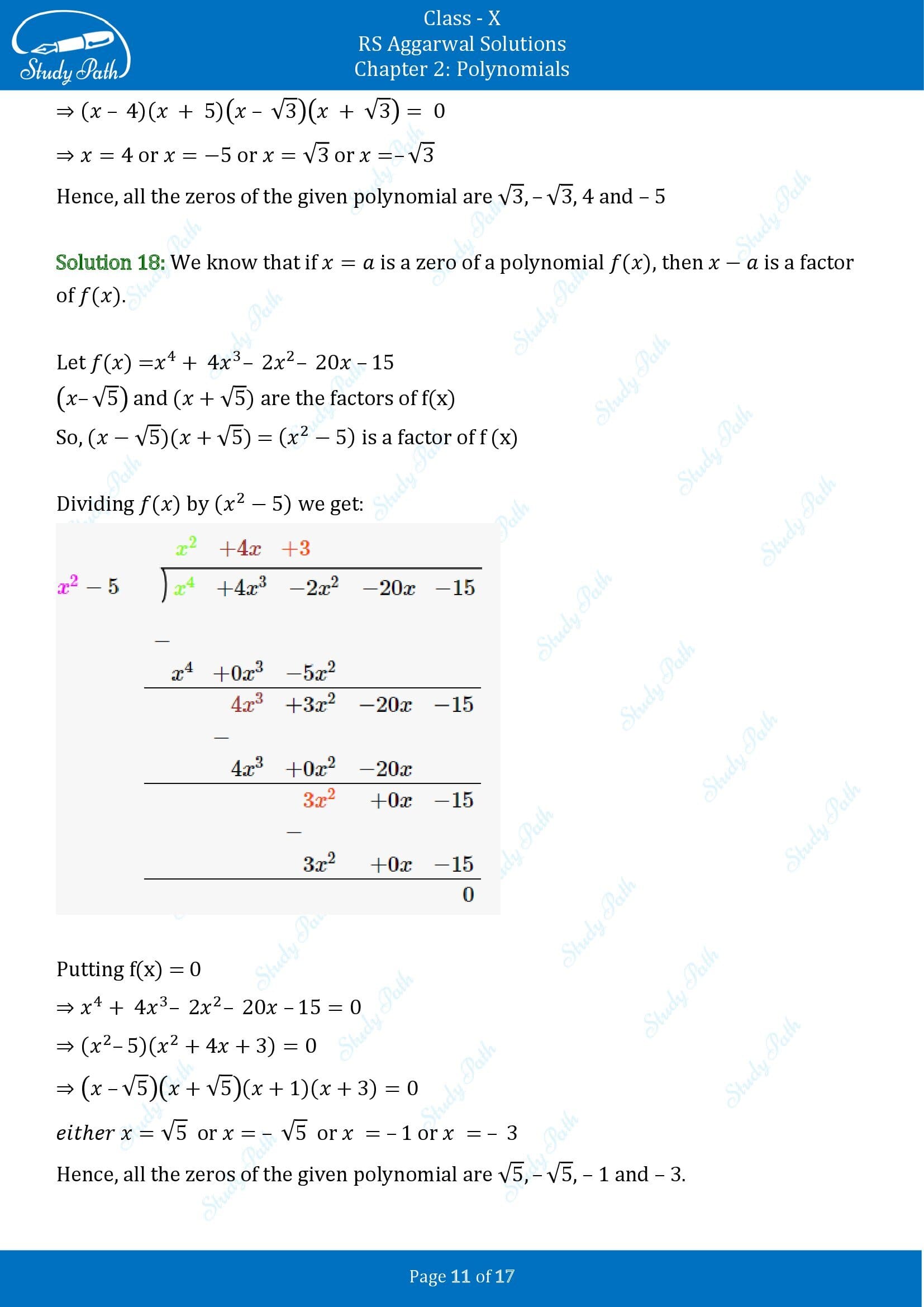 RS Aggarwal Solutions for Class 10 Chapter 2 Polynomials Exercise 2B 00011