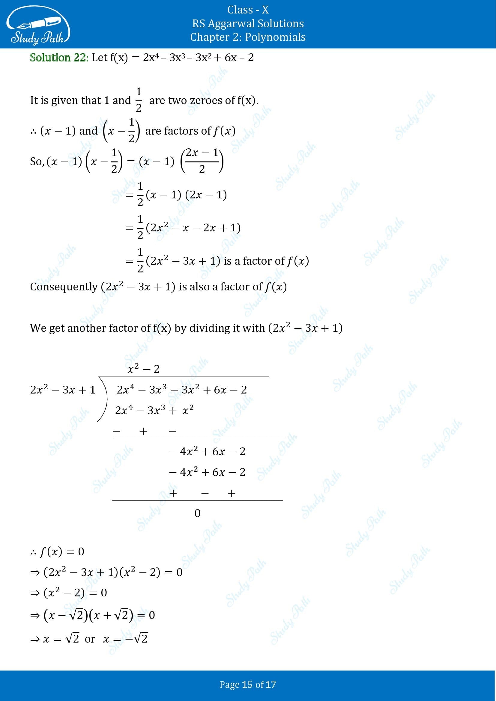 RS Aggarwal Solutions for Class 10 Chapter 2 Polynomials Exercise 2B 00015