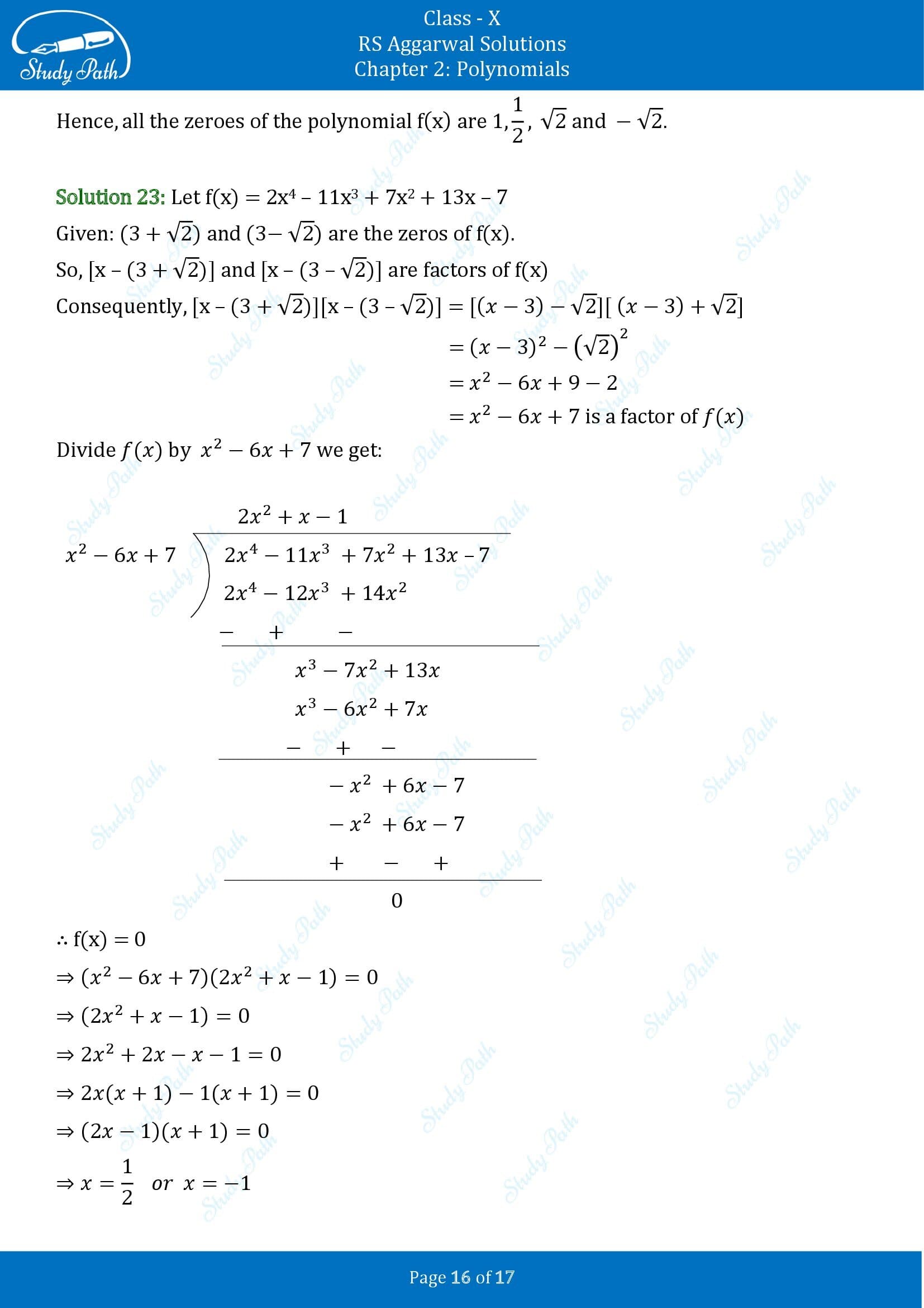 RS Aggarwal Solutions for Class 10 Chapter 2 Polynomials Exercise 2B 00016