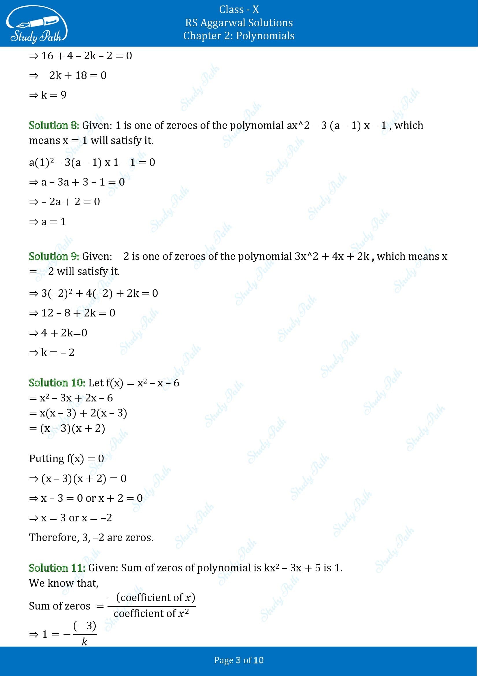 RS Aggarwal Solutions for Class 10 Chapter 2 Polynomials Exercise 2C 00003