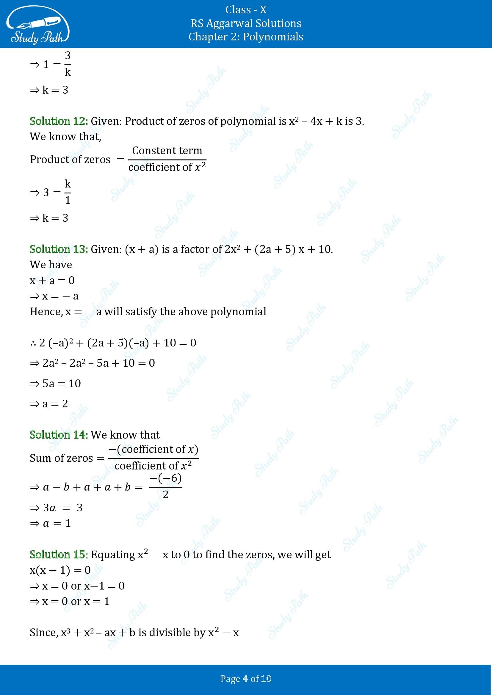 RS Aggarwal Solutions for Class 10 Chapter 2 Polynomials Exercise 2C 00004