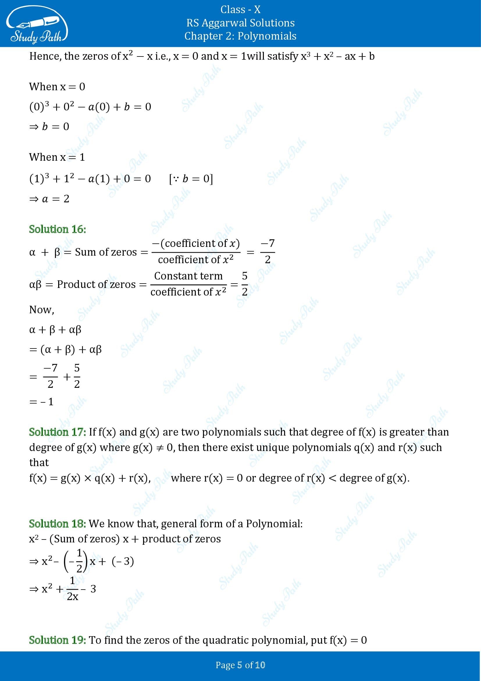 RS Aggarwal Solutions for Class 10 Chapter 2 Polynomials Exercise 2C 00005