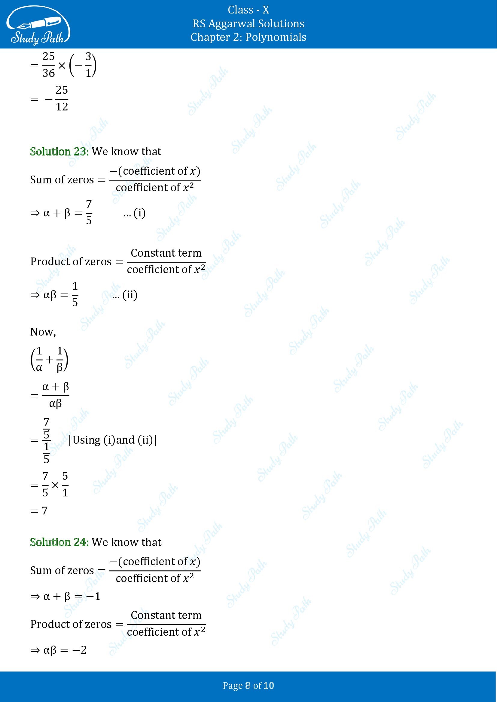 RS Aggarwal Solutions for Class 10 Chapter 2 Polynomials Exercise 2C 00008