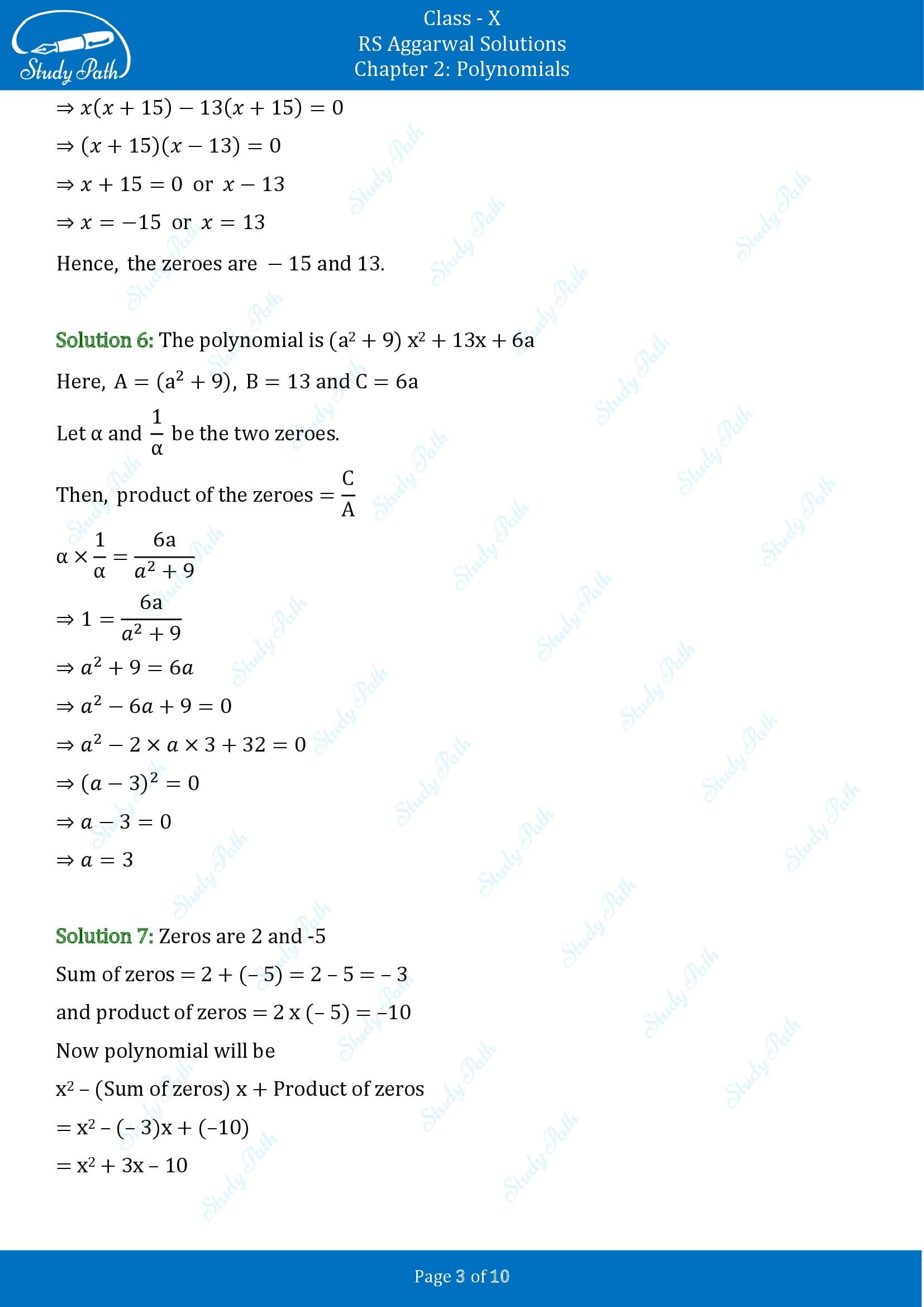 RS Aggarwal Solutions for Class 10 Chapter 2 Polynomials Test Yourself 00003