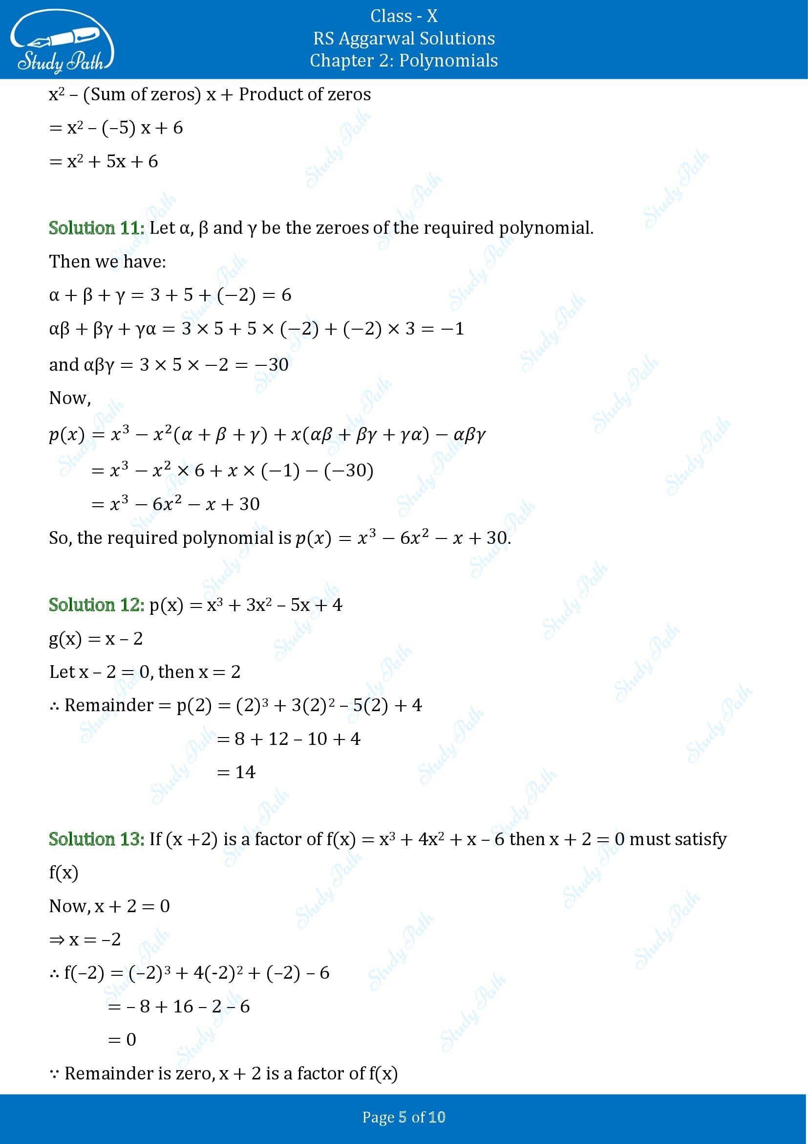 RS Aggarwal Solutions for Class 10 Chapter 2 Polynomials Test Yourself 00005