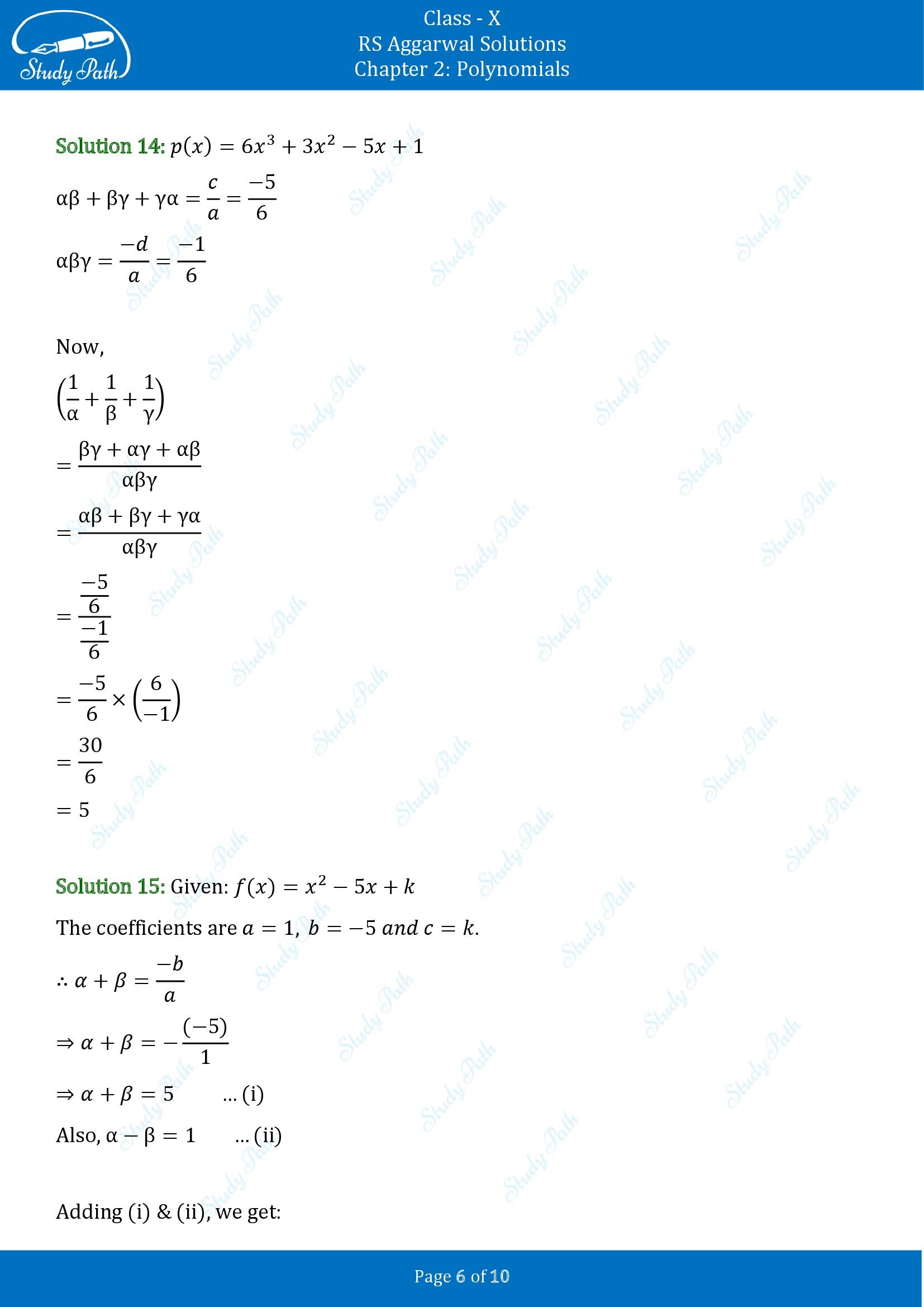 RS Aggarwal Solutions for Class 10 Chapter 2 Polynomials Test Yourself 00006