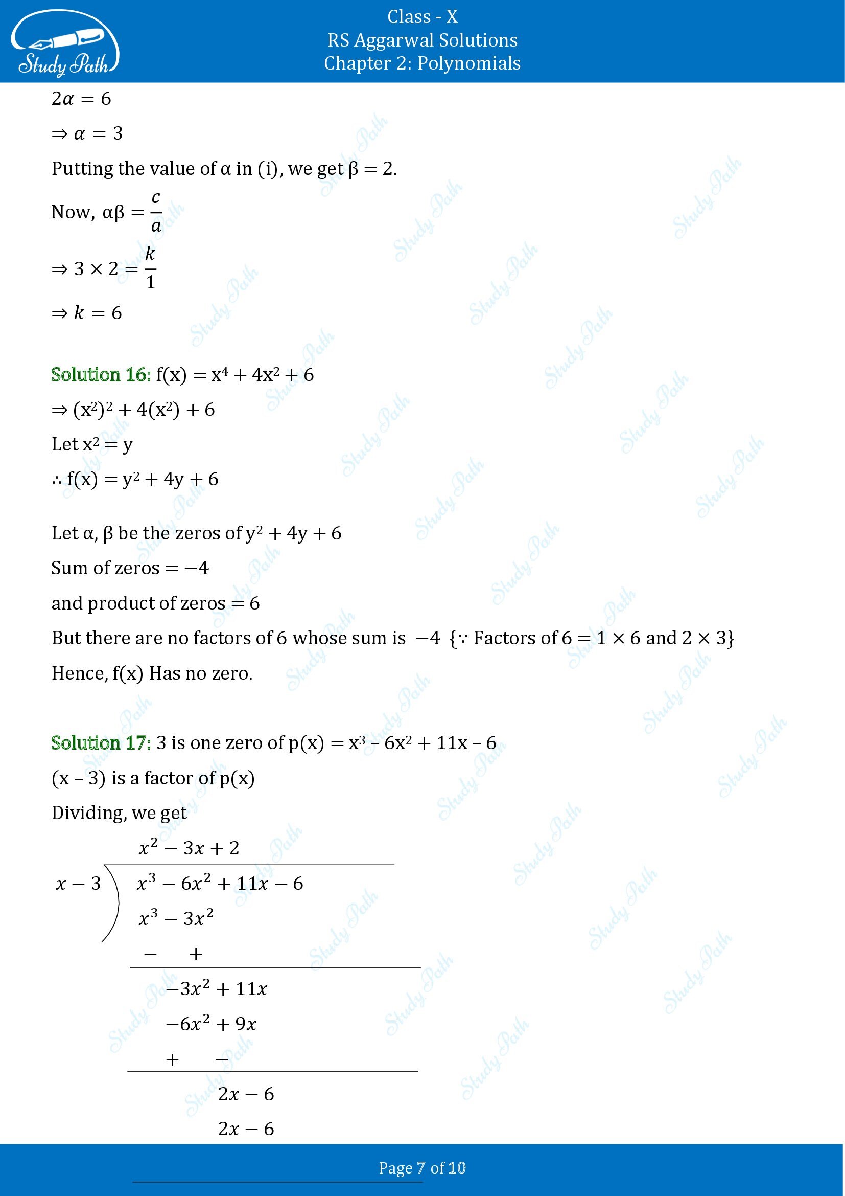 RS Aggarwal Solutions for Class 10 Chapter 2 Polynomials Test Yourself 00007