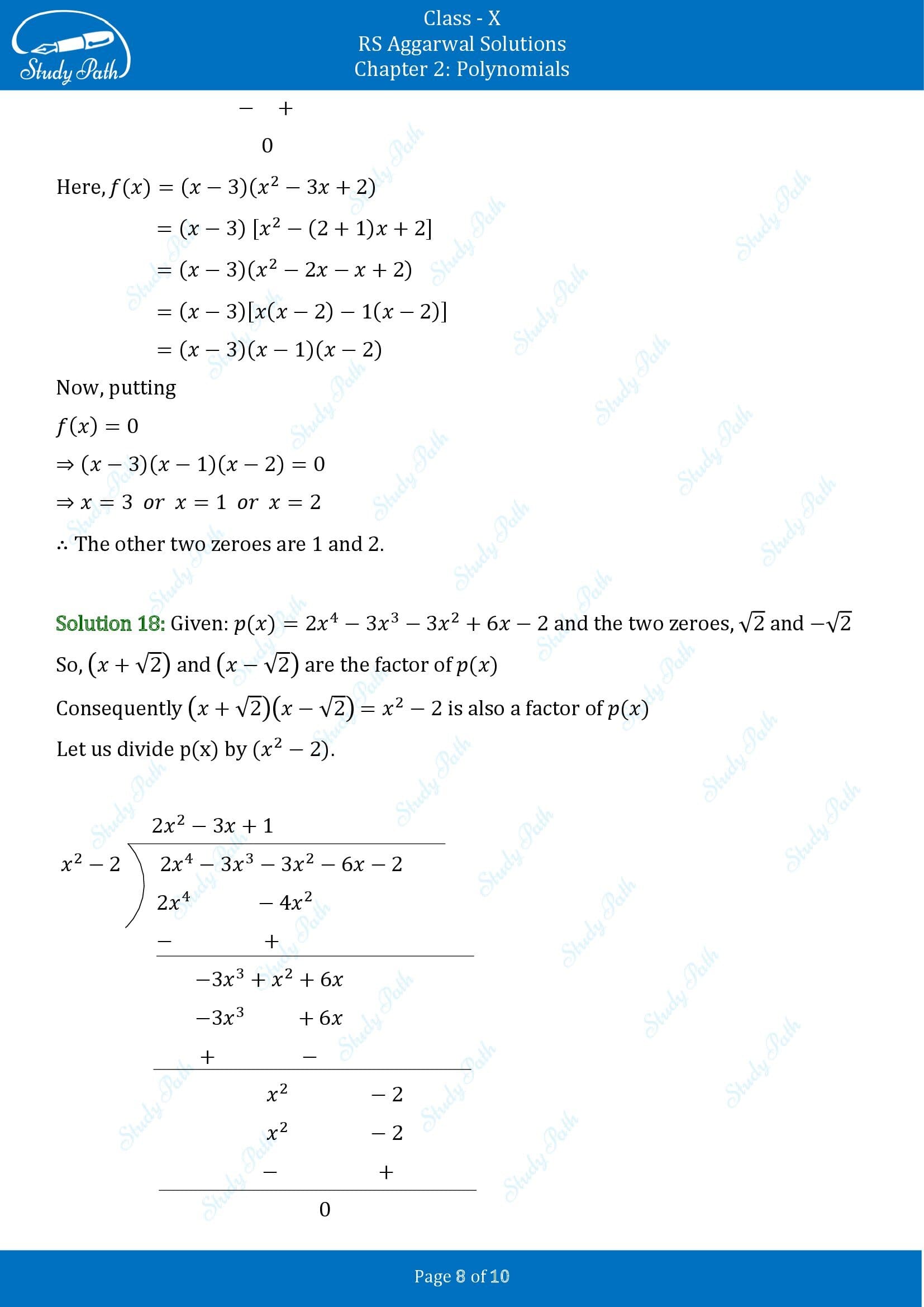 RS Aggarwal Solutions for Class 10 Chapter 2 Polynomials Test Yourself 00008