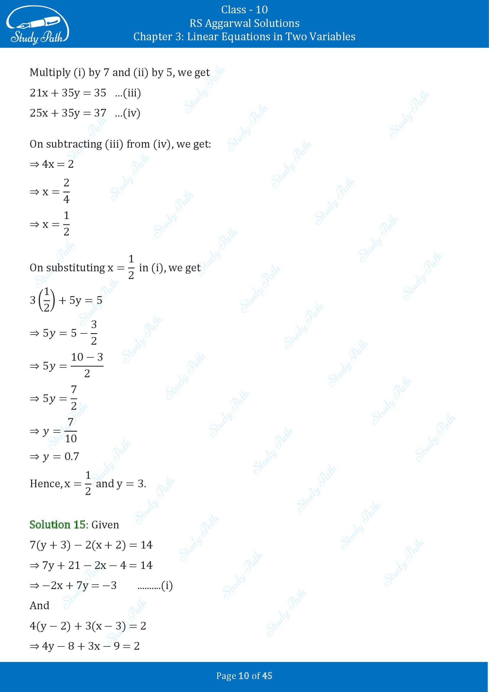 RS Aggarwal Solutions for Class 10 Chapter 3 Linear Equations in Two Variables Exercise 3B 00010