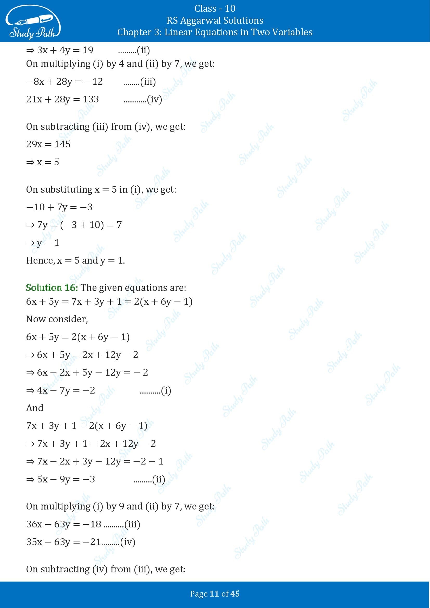 RS Aggarwal Solutions for Class 10 Chapter 3 Linear Equations in Two Variables Exercise 3B 00011