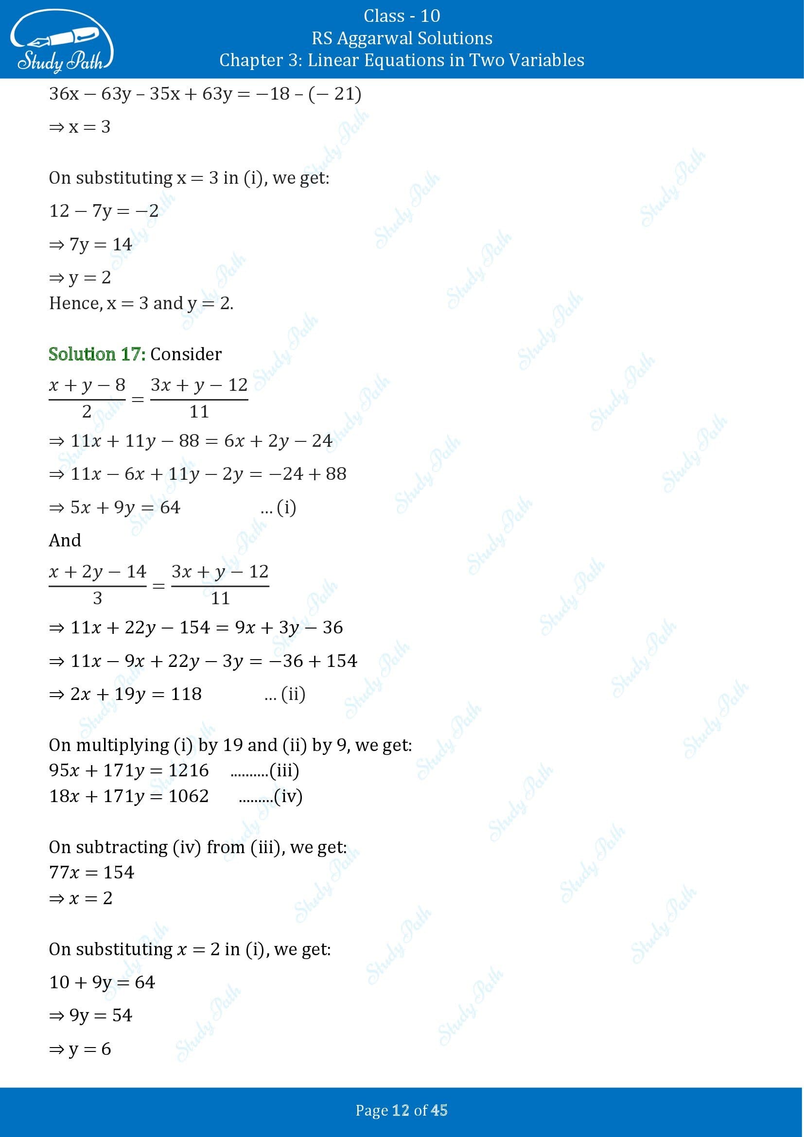 RS Aggarwal Solutions for Class 10 Chapter 3 Linear Equations in Two Variables Exercise 3B 00012