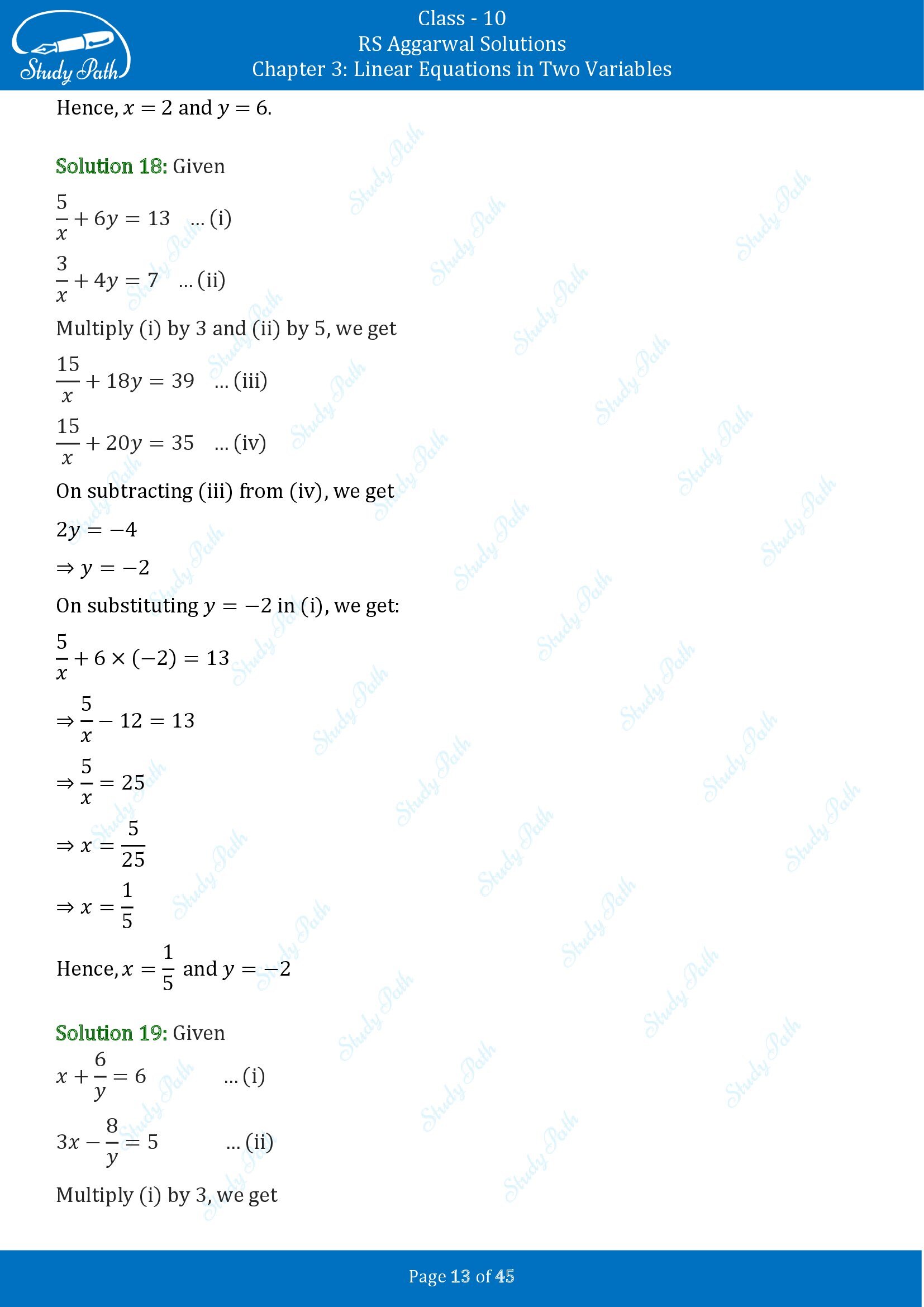 RS Aggarwal Solutions for Class 10 Chapter 3 Linear Equations in Two Variables Exercise 3B 00013