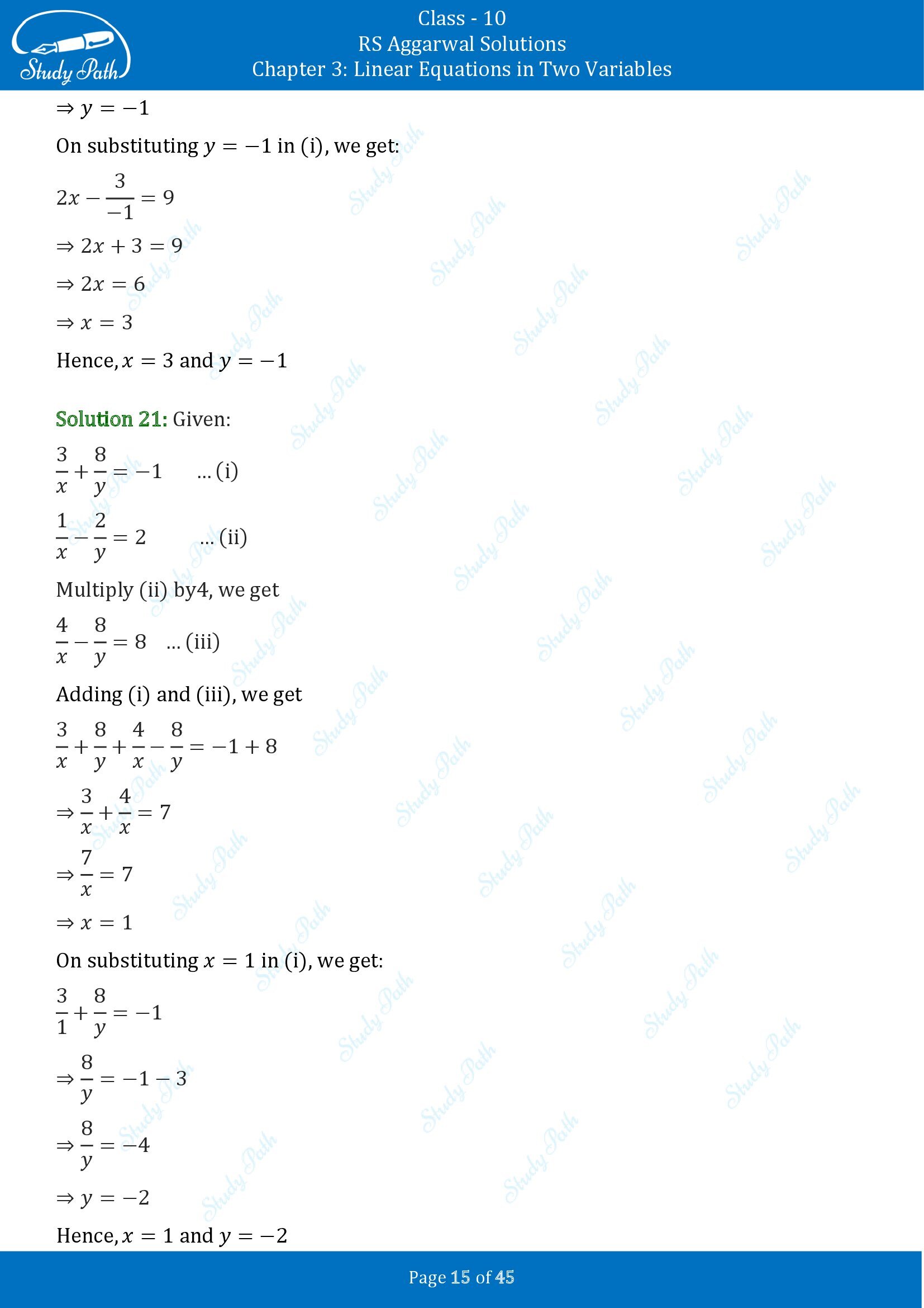 RS Aggarwal Solutions for Class 10 Chapter 3 Linear Equations in Two Variables Exercise 3B 00015