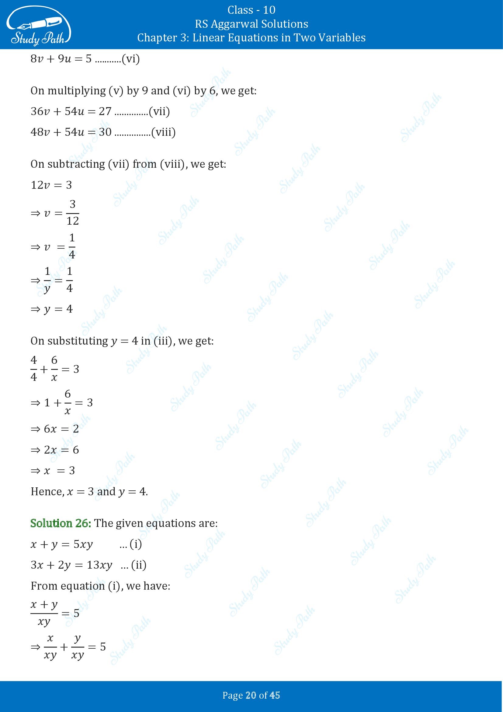 RS Aggarwal Solutions for Class 10 Chapter 3 Linear Equations in Two Variables Exercise 3B 00020