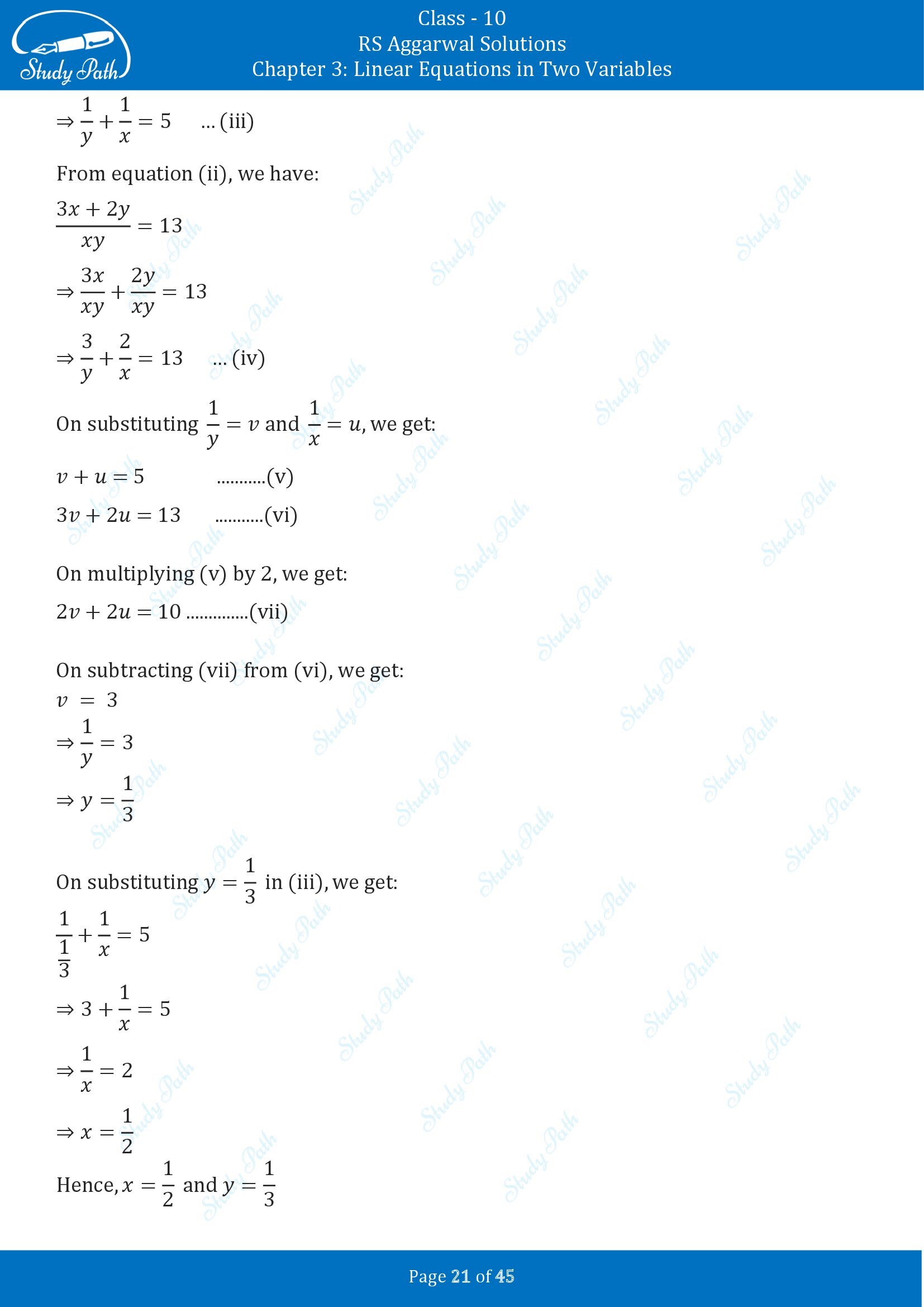 RS Aggarwal Solutions for Class 10 Chapter 3 Linear Equations in Two Variables Exercise 3B 00021