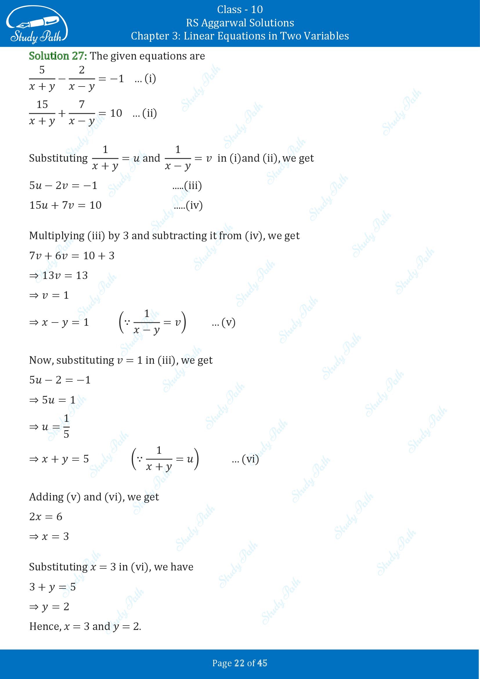 RS Aggarwal Solutions for Class 10 Chapter 3 Linear Equations in Two Variables Exercise 3B 00022