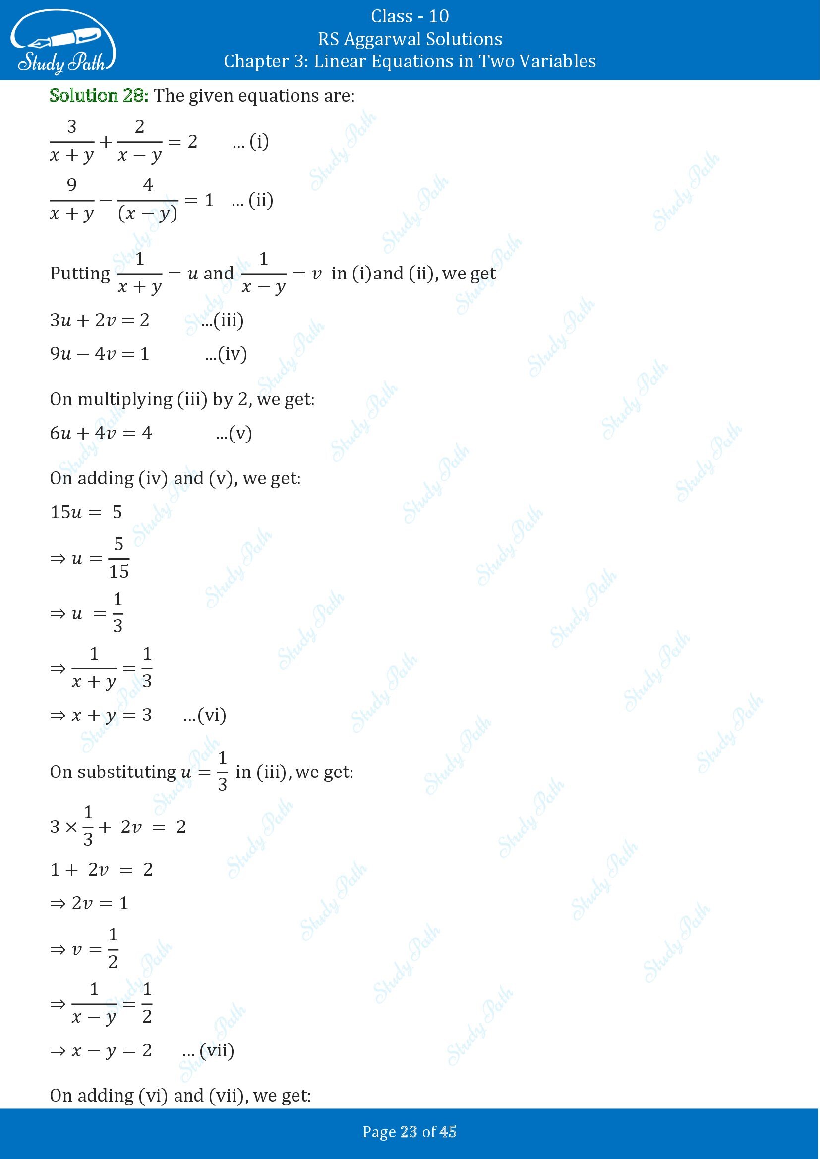 RS Aggarwal Solutions for Class 10 Chapter 3 Linear Equations in Two Variables Exercise 3B 00023