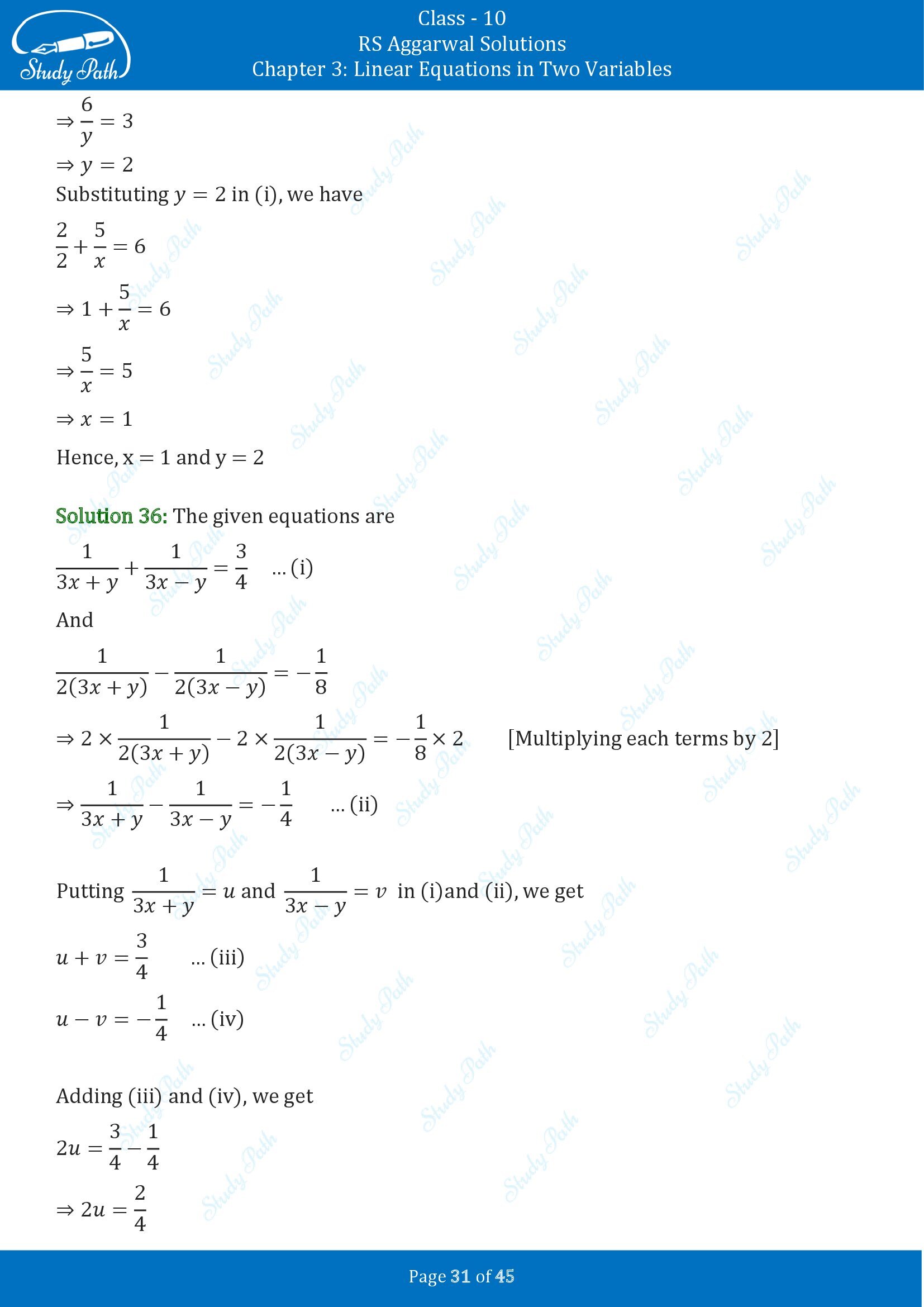 RS Aggarwal Solutions for Class 10 Chapter 3 Linear Equations in Two Variables Exercise 3B 00031