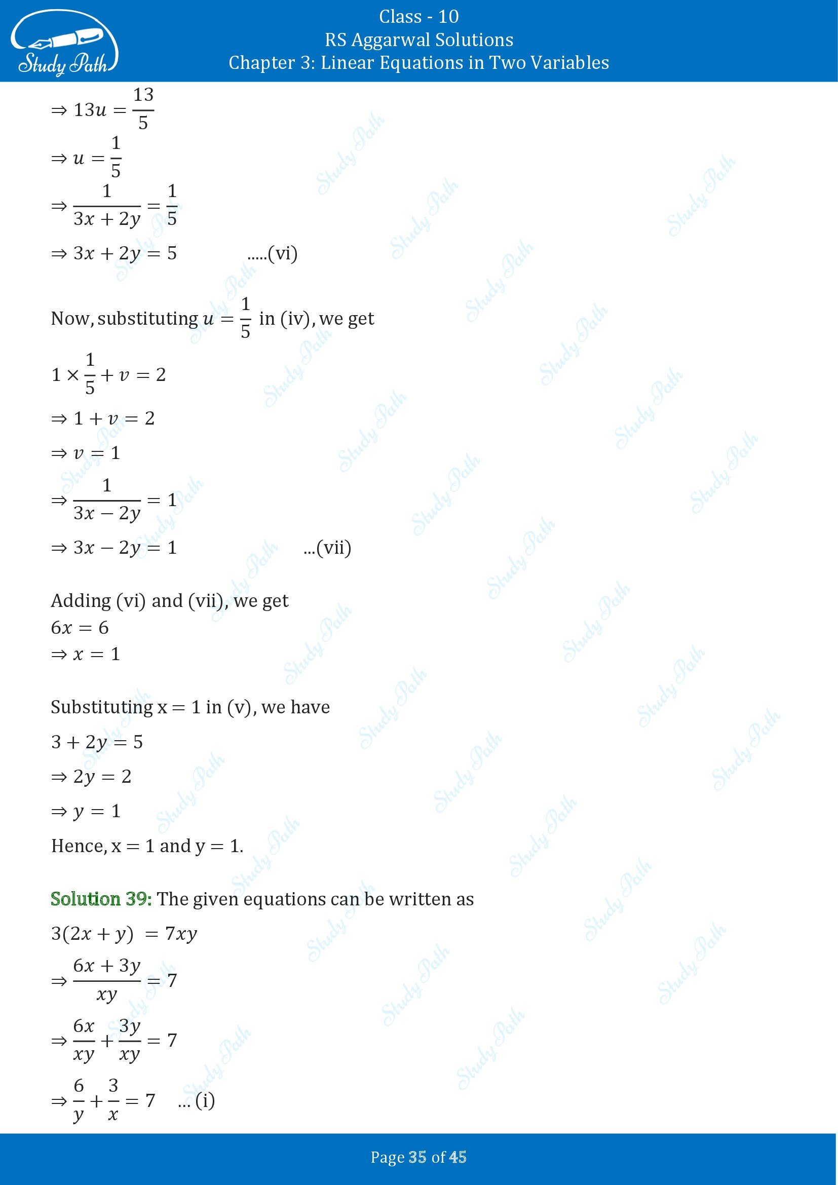 RS Aggarwal Solutions for Class 10 Chapter 3 Linear Equations in Two Variables Exercise 3B 00035