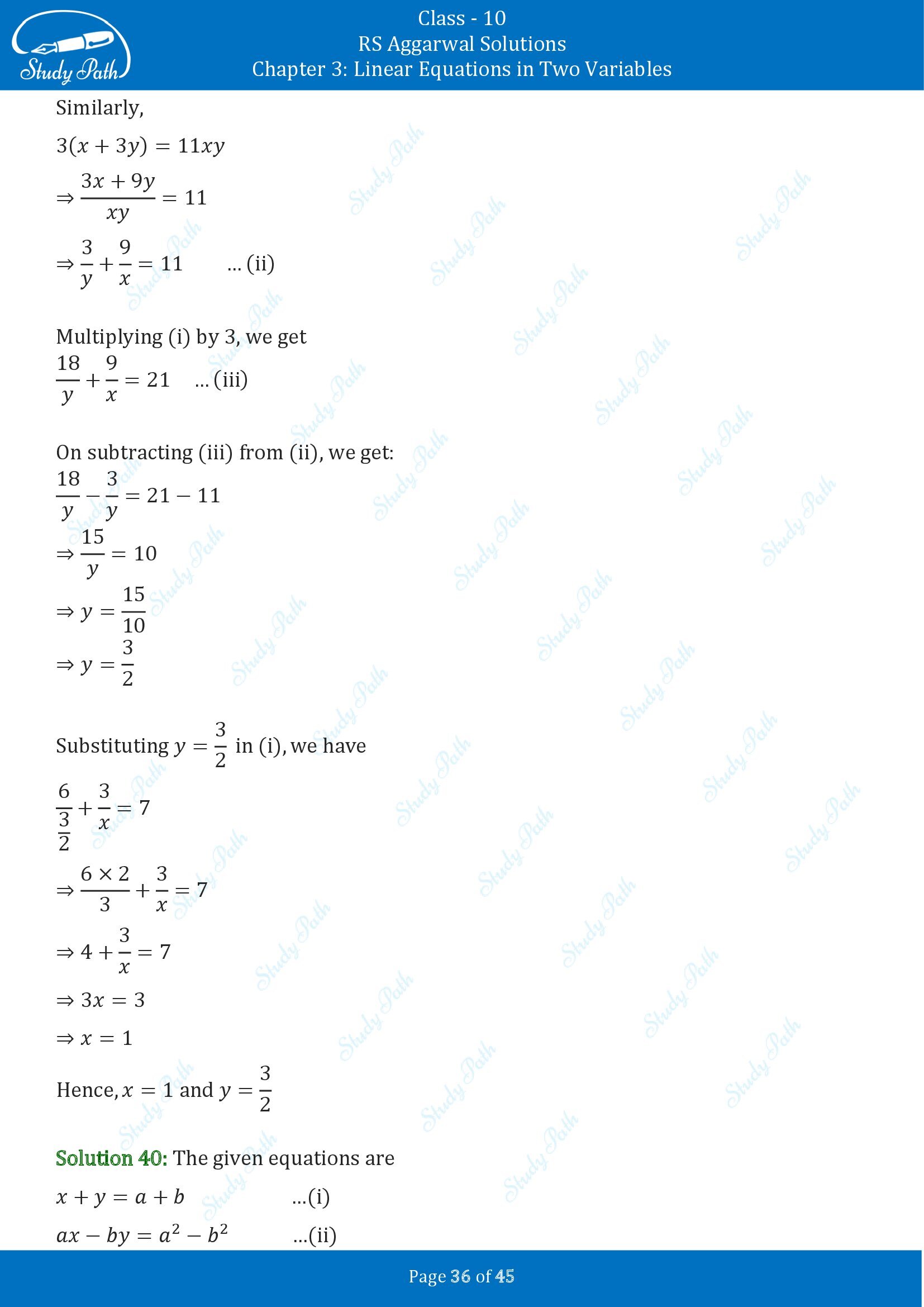 RS Aggarwal Solutions for Class 10 Chapter 3 Linear Equations in Two Variables Exercise 3B 00036